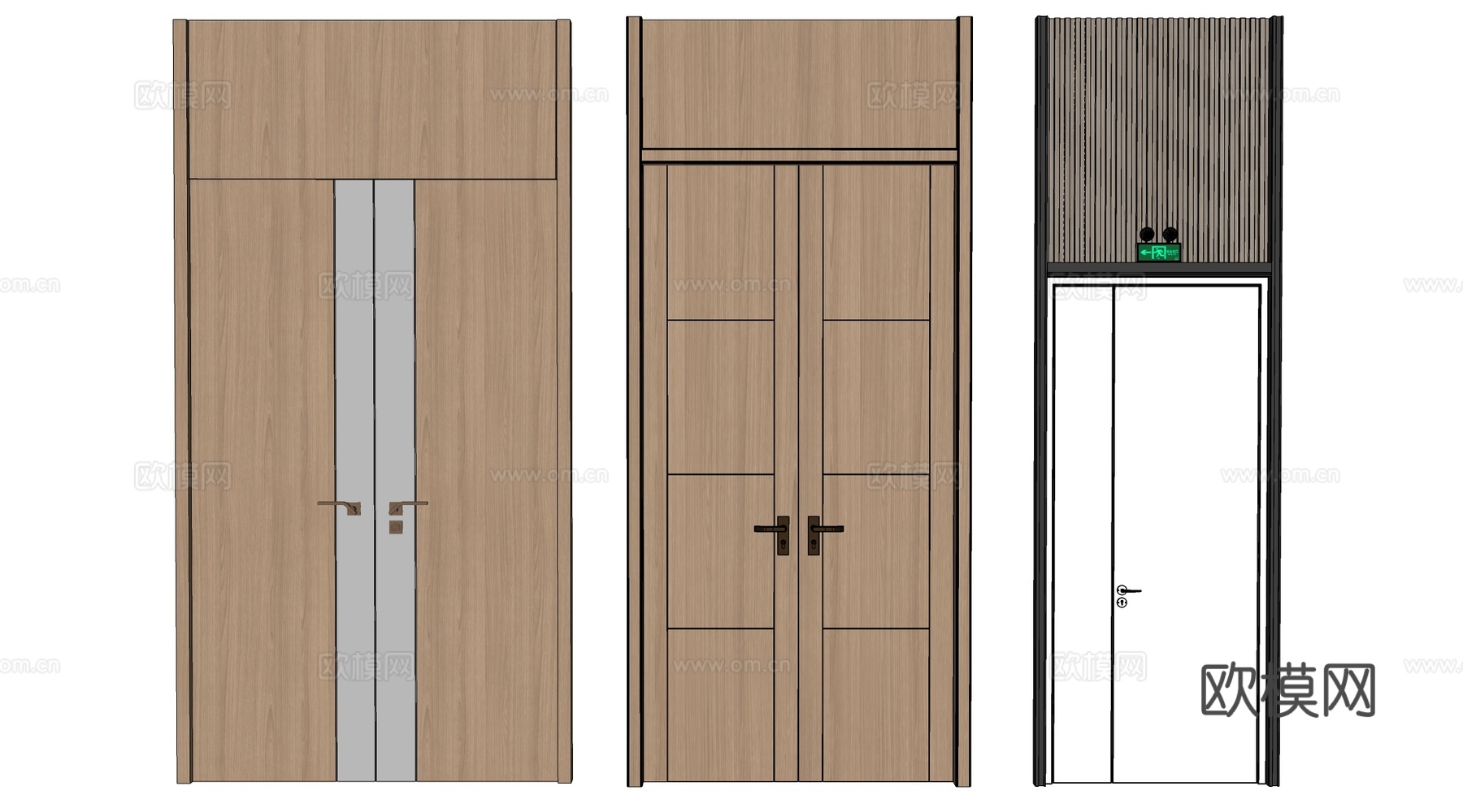 新中式木门 宴会厅门 会议室木门 平开门su模型下载（渲染图2）