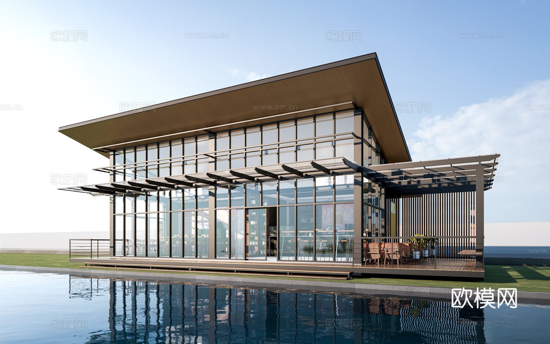 现代驿站建筑 商店建筑 咖啡厅建筑 小公建su模型下载（渲染图1）