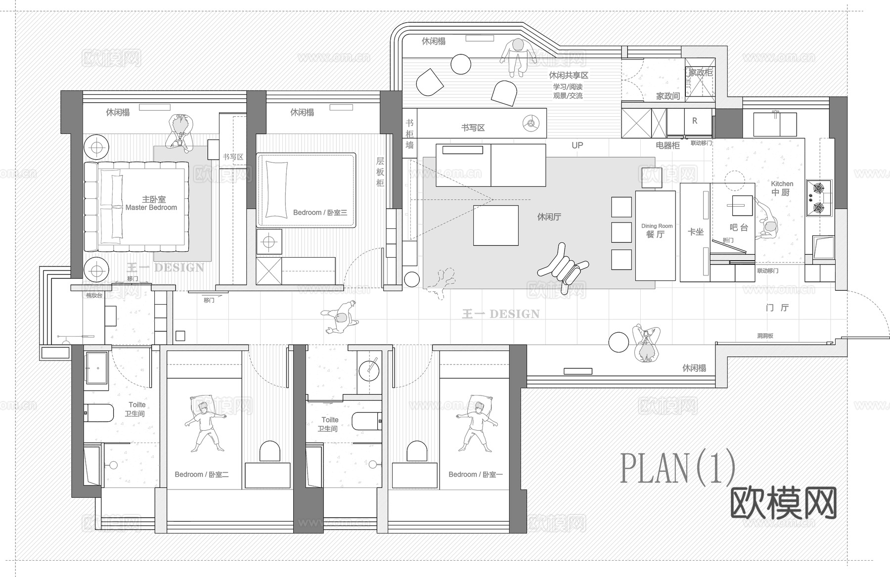 112㎡两版CAD方案 平面图cad施工图下载（渲染图2）