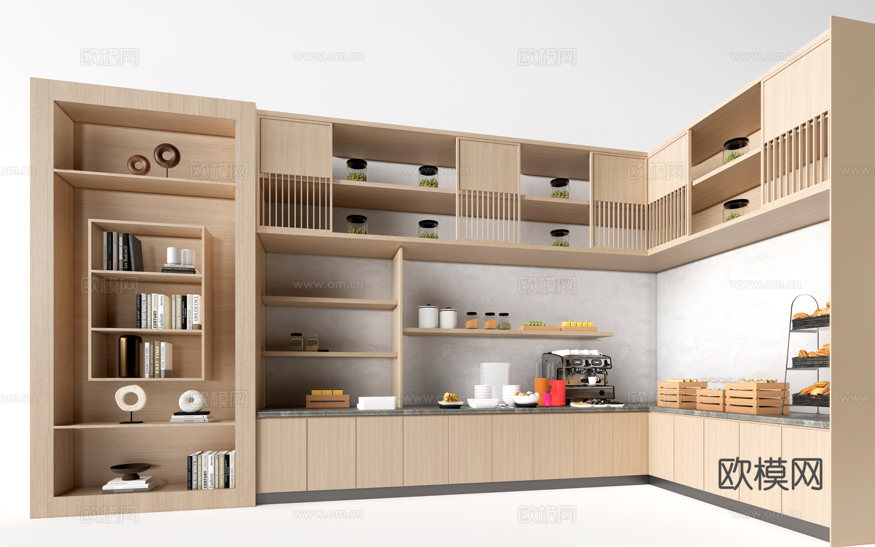 现代餐厅橱柜 餐厅小料台 餐边柜 餐厅展示柜su模型下载（渲染图1）