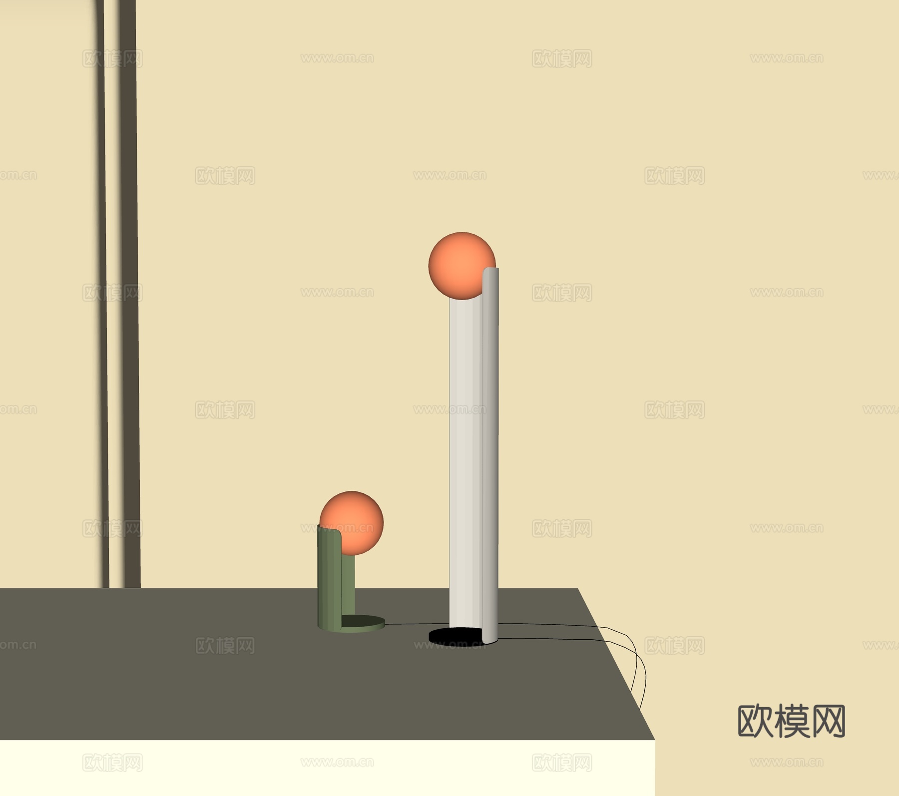 现代台灯su模型下载（渲染图2）