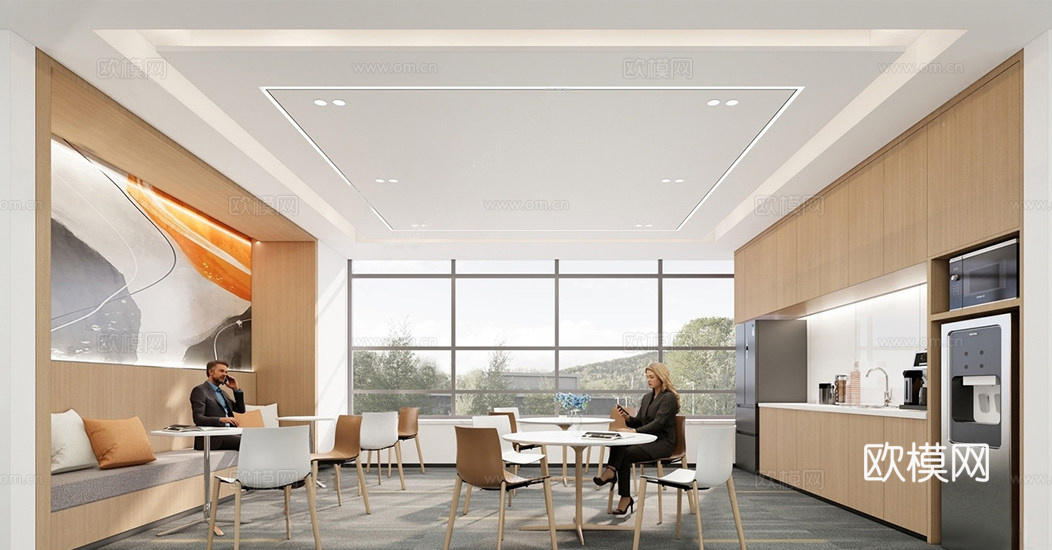 现代简约茶水间 茶水间 现代茶水间 员工休息区 办公休息区su模型下载（渲染图1）