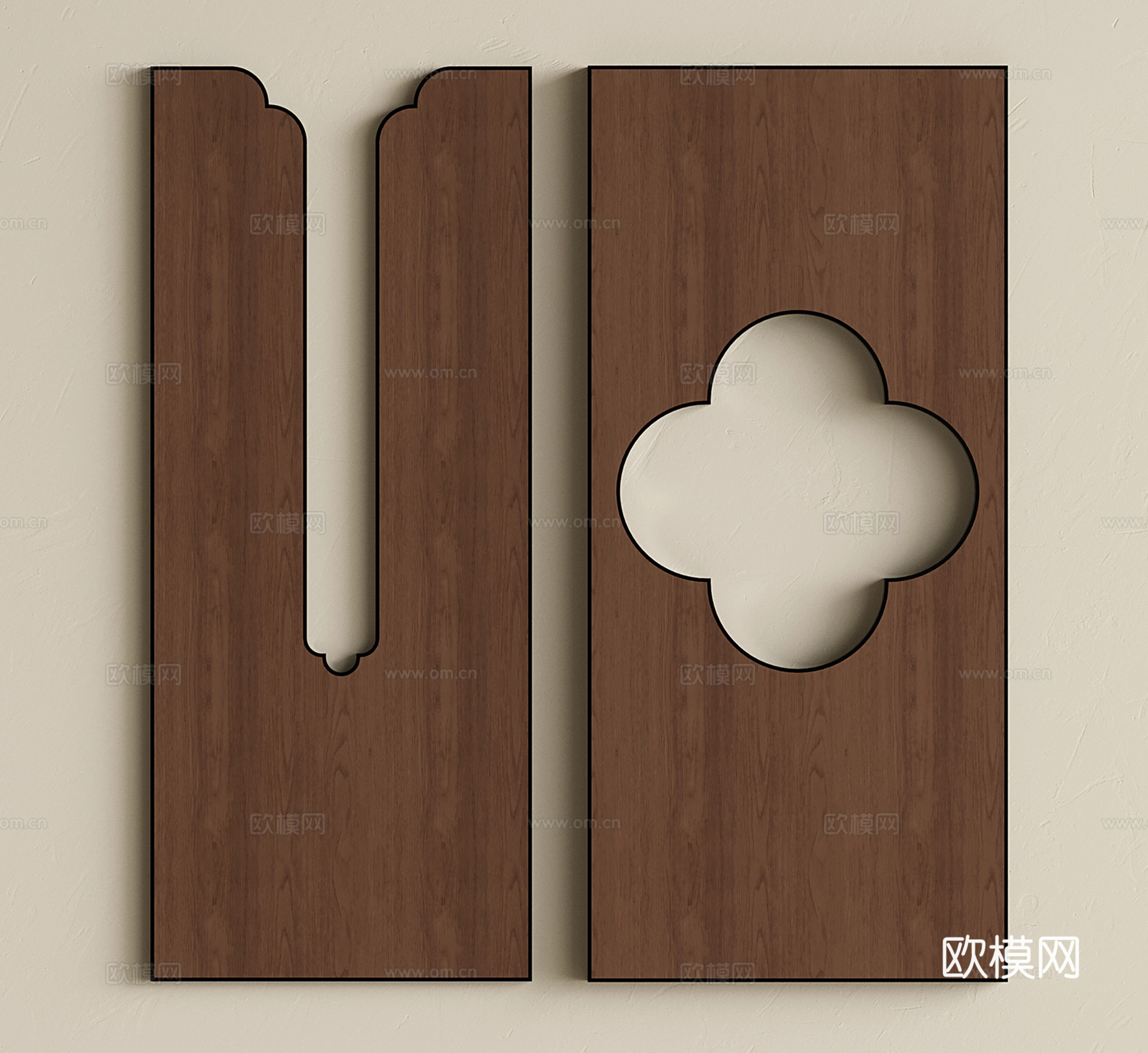 新中式护墙板 实木墙饰板 墙板背景墙su模型下载（渲染图1）