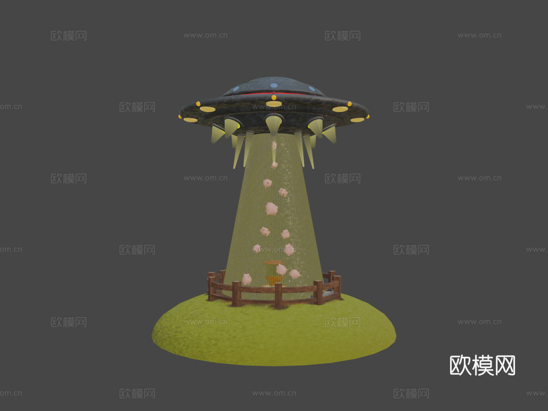 UFO绑架猪群su模型下载（渲染图7）