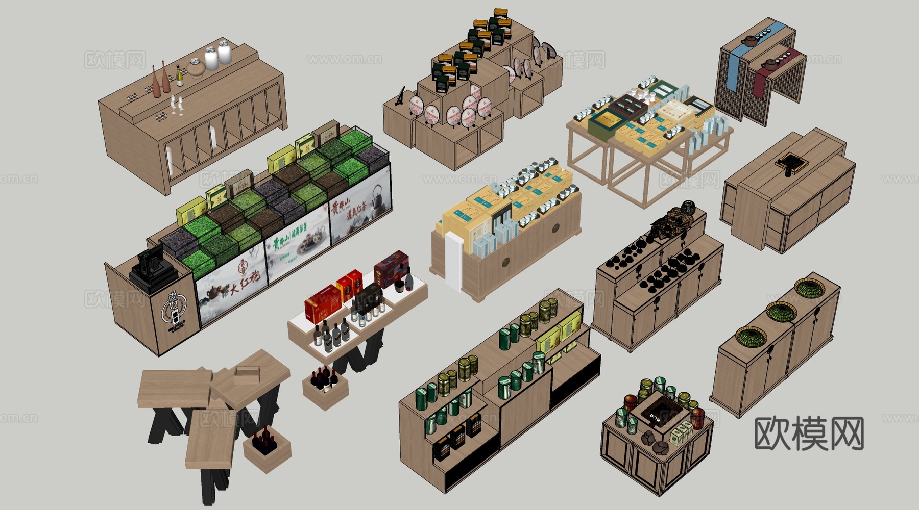 现代文创展台 文创展柜 文创展架 民俗小品su模型