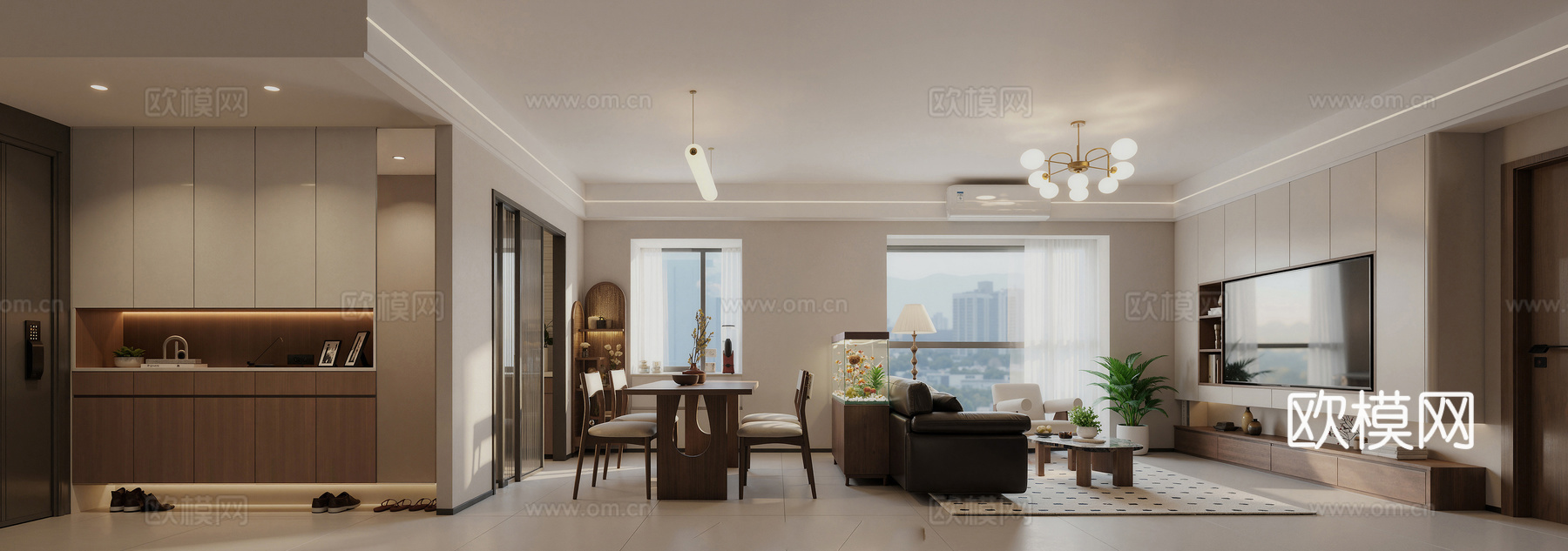 中古风 老钱风  复古风  美式  现代客餐厅  厨房su模型