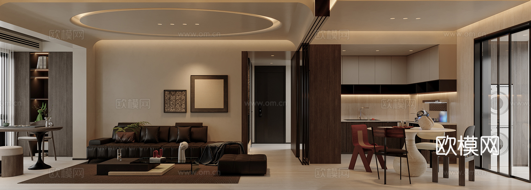 意式侘寂复古客餐厅3d模型下载