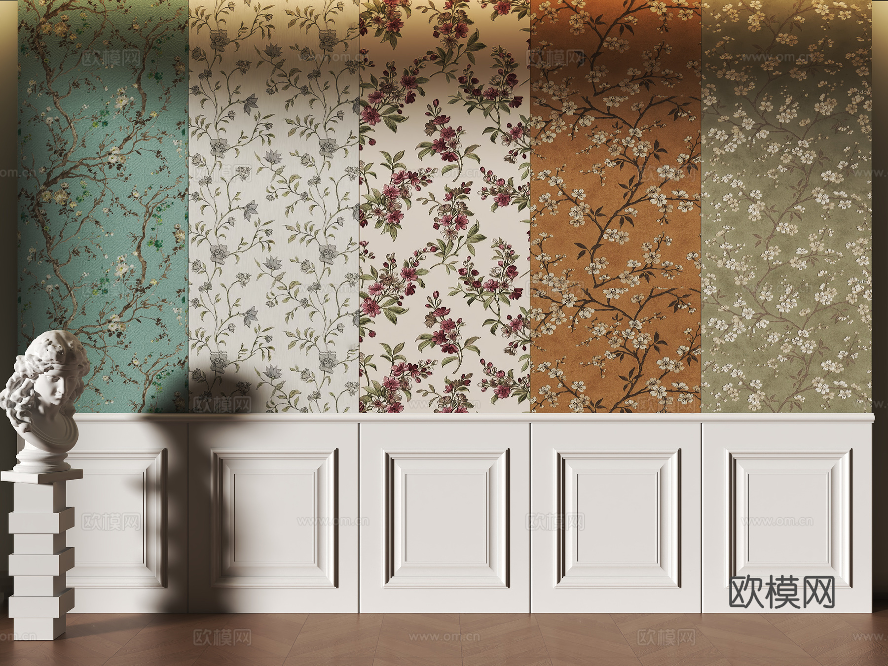 美式护墙板su模型下载（渲染图1）