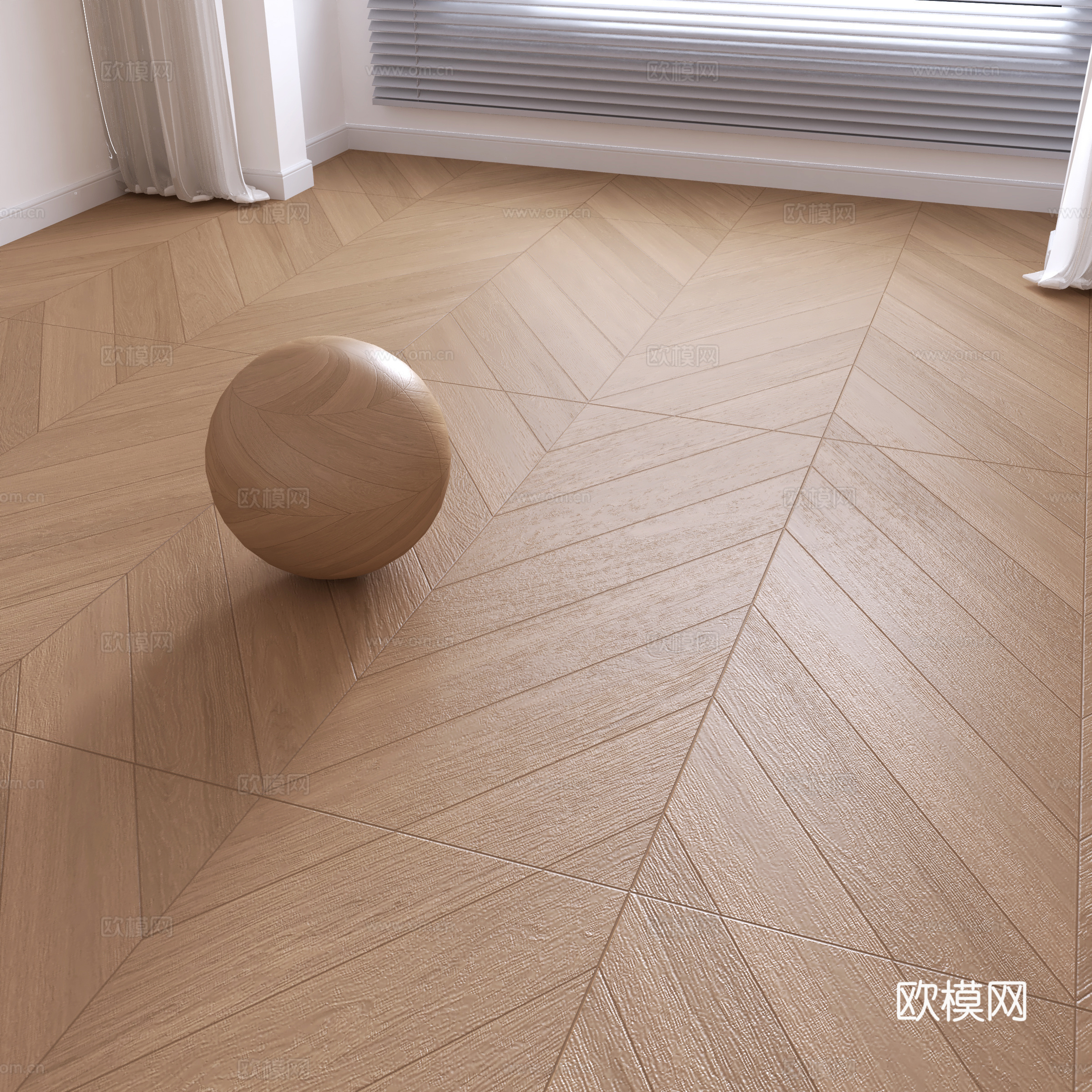 现代木地板su模型下载（渲染图1）