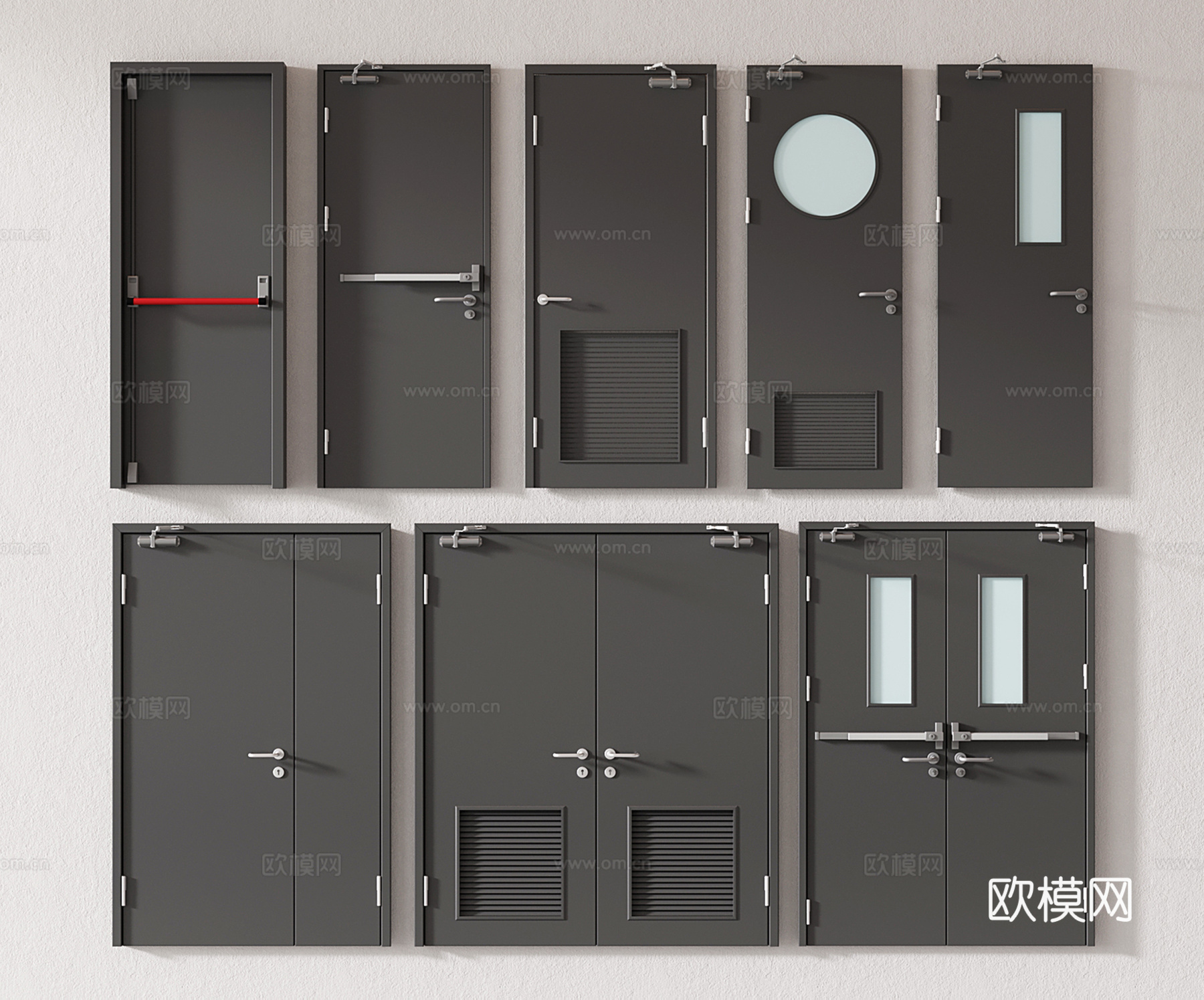 现代消防门 防火门 安全门 单开门 双开门su模型