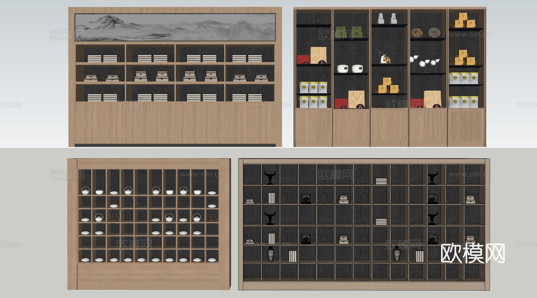 现代货架 货柜 文创展架 烟酒展示架su模型