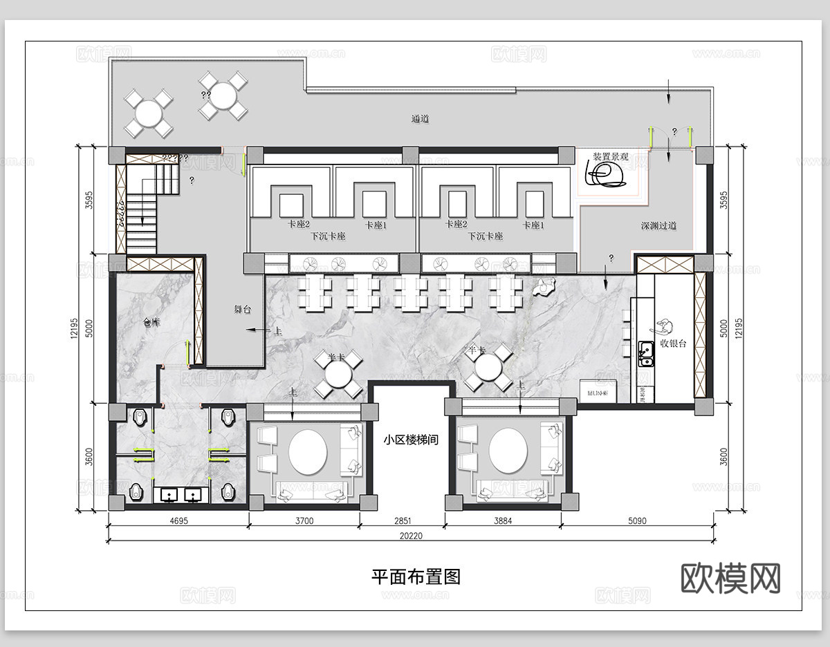 清吧酒馆 CAD平面布置图  音乐餐厅 小酒吧 酒吧餐厅cad施工图下载（渲染图1）