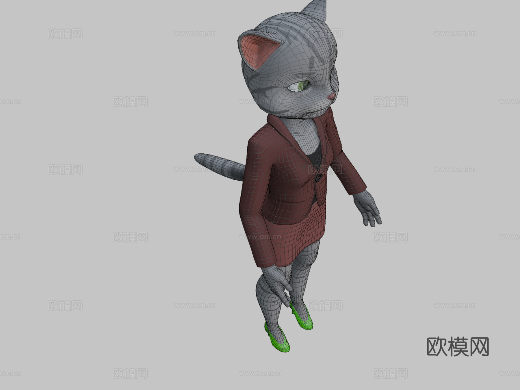 拟人化猫角色su模型下载（渲染图2）