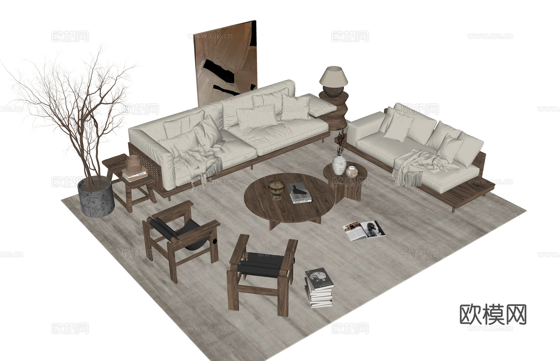 客厅 家装 衣帽间 门窗 茶室su模型下载（渲染图2）