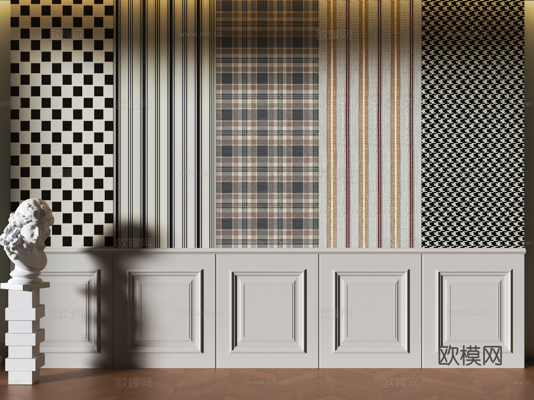 美式护墙板su模型下载（渲染图1）