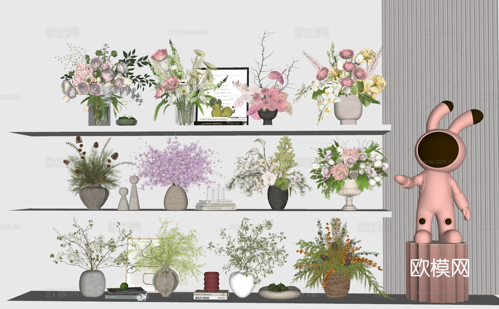 现代花瓶花卉组合 装饰摆件 书 挂画 水生植物 花瓶摆件 水su模型下载（渲染图2）