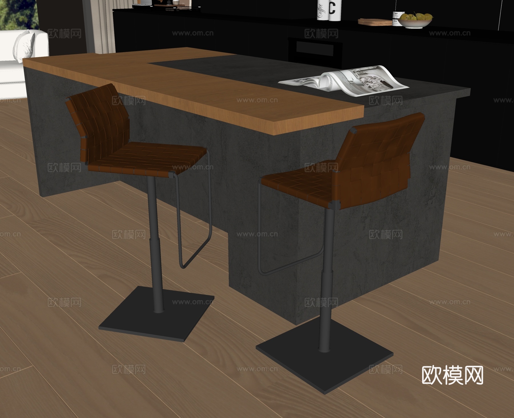现代吧椅su模型下载（渲染图2）