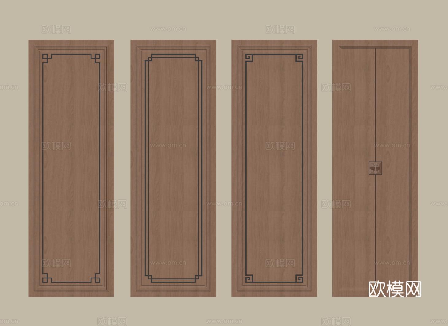 新中式护墙板 实木墙饰板 背景墙su模型下载（渲染图2）