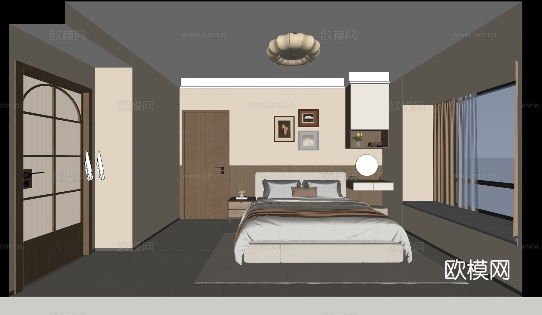 现代主卧  中古复古风主卧  美式主卧su模型