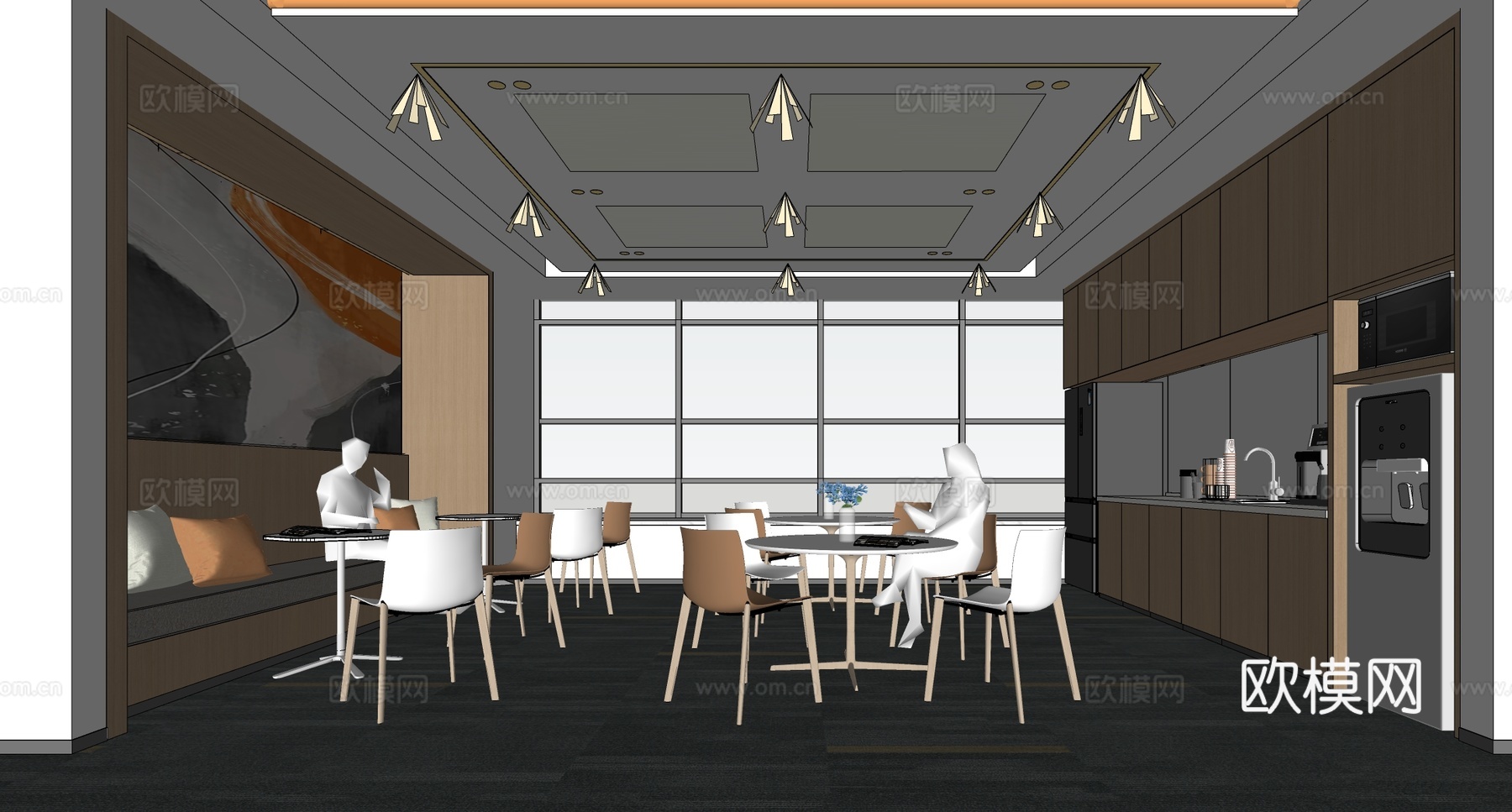 现代简约茶水间 茶水间 现代茶水间 员工休息区 办公休息区su模型下载（渲染图2）