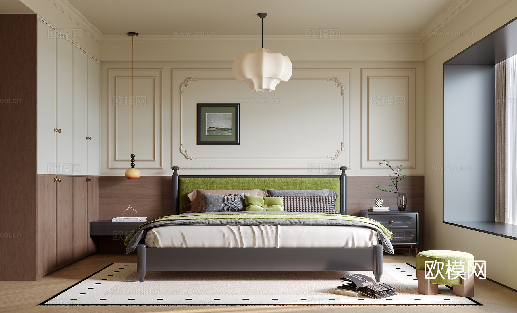 法式卧室su模型下载（渲染图1）