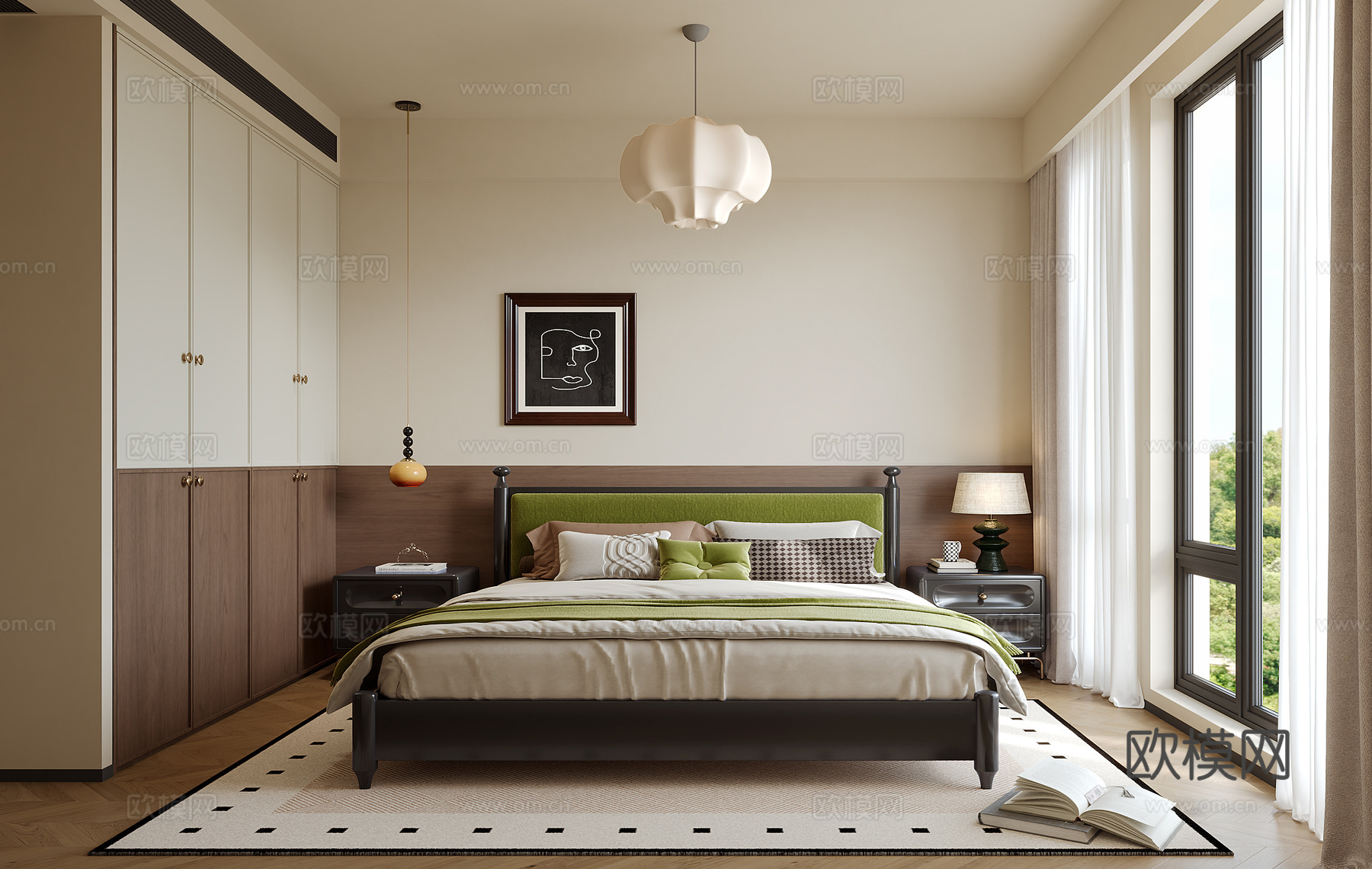 中古风卧室su模型下载（渲染图1）