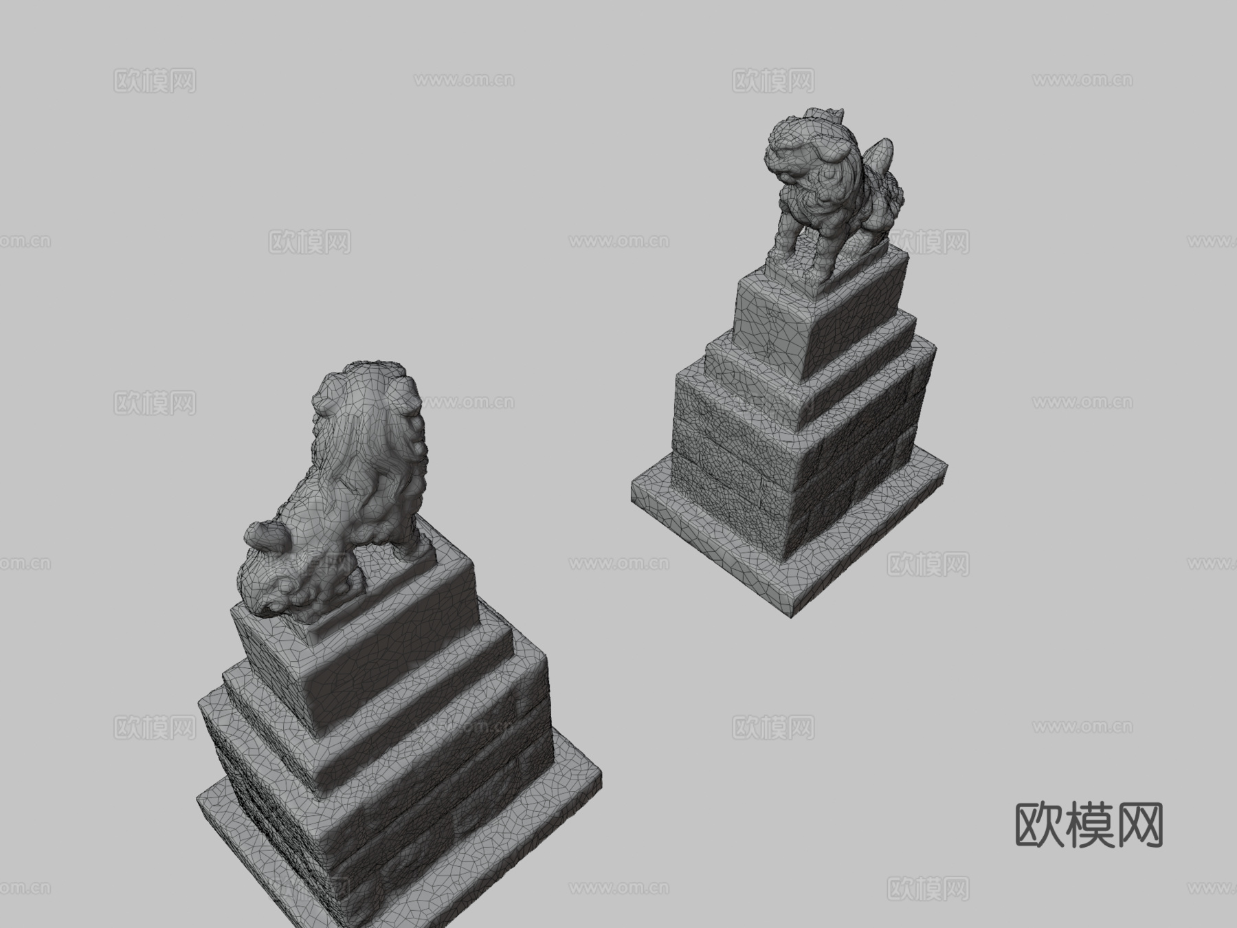 神社双狛犬1守护狮su模型下载（渲染图3）