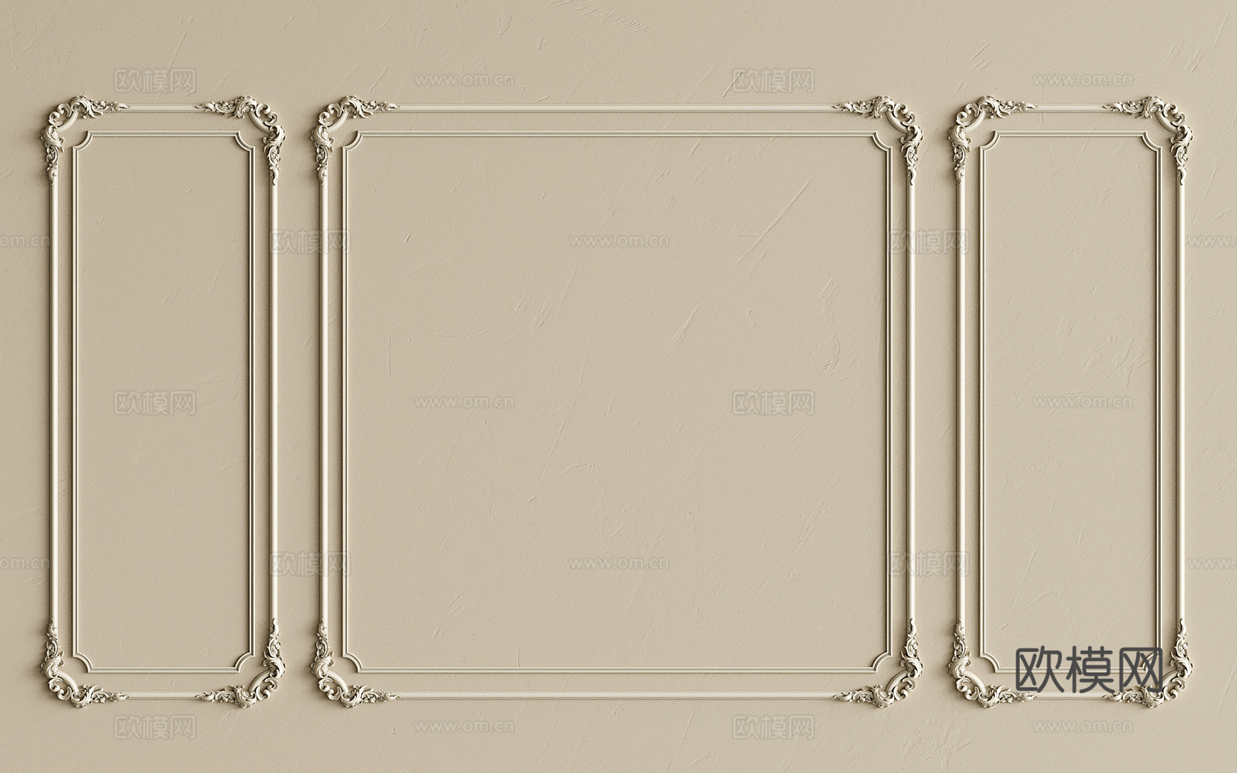 法式石膏雕花线条 欧式石膏线 角花 石膏造型线 石膏线背景墙su模型下载（渲染图1）