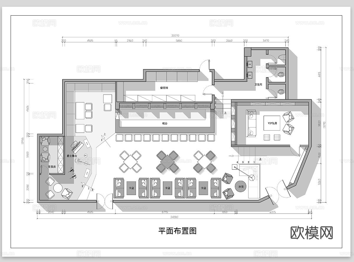 清吧酒馆 CAD平面布置图  音乐餐厅 小酒吧 酒吧餐厅cad施工图