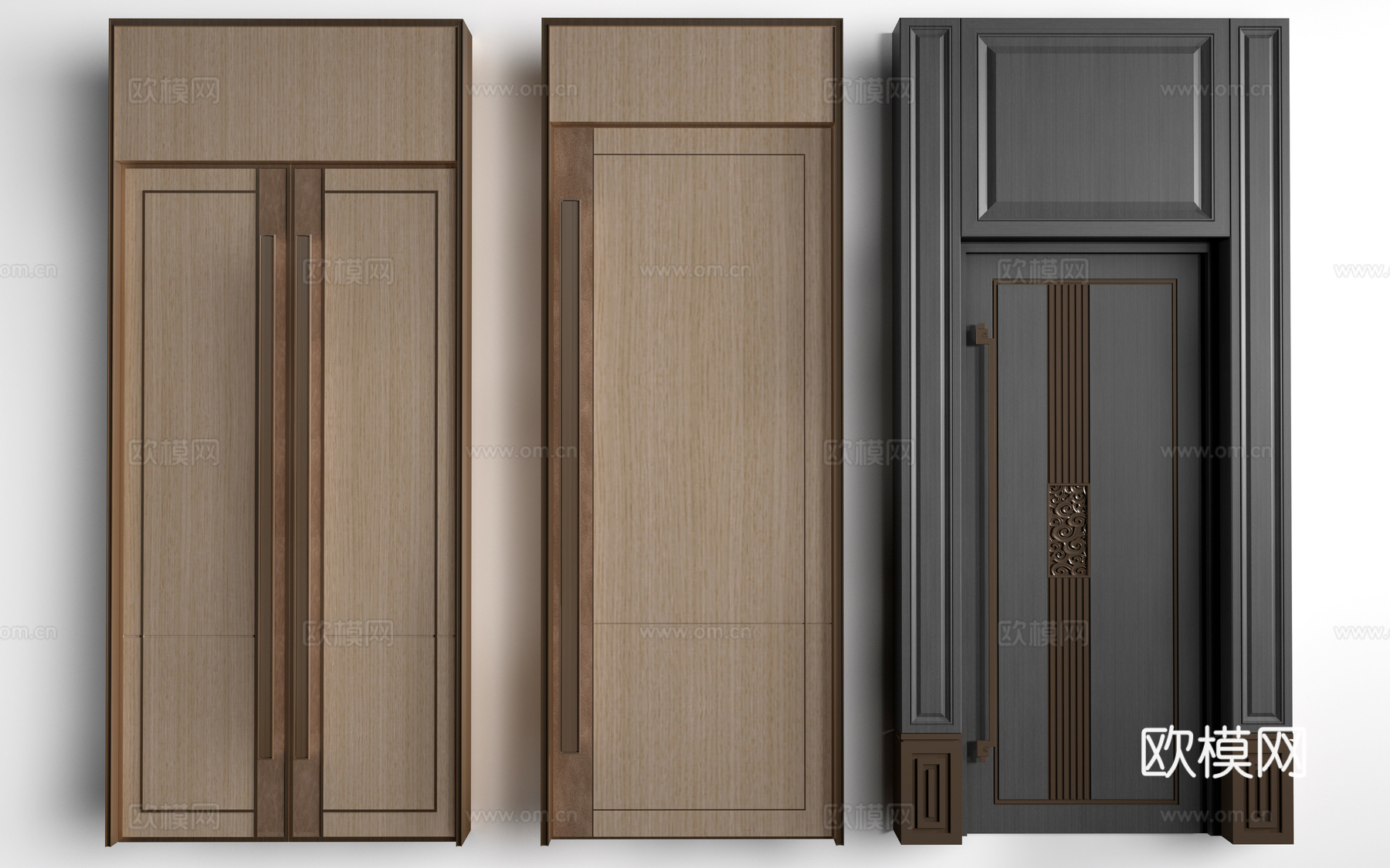 新中式木门 宴会厅门 会议室木门 平开门su模型下载（渲染图1）