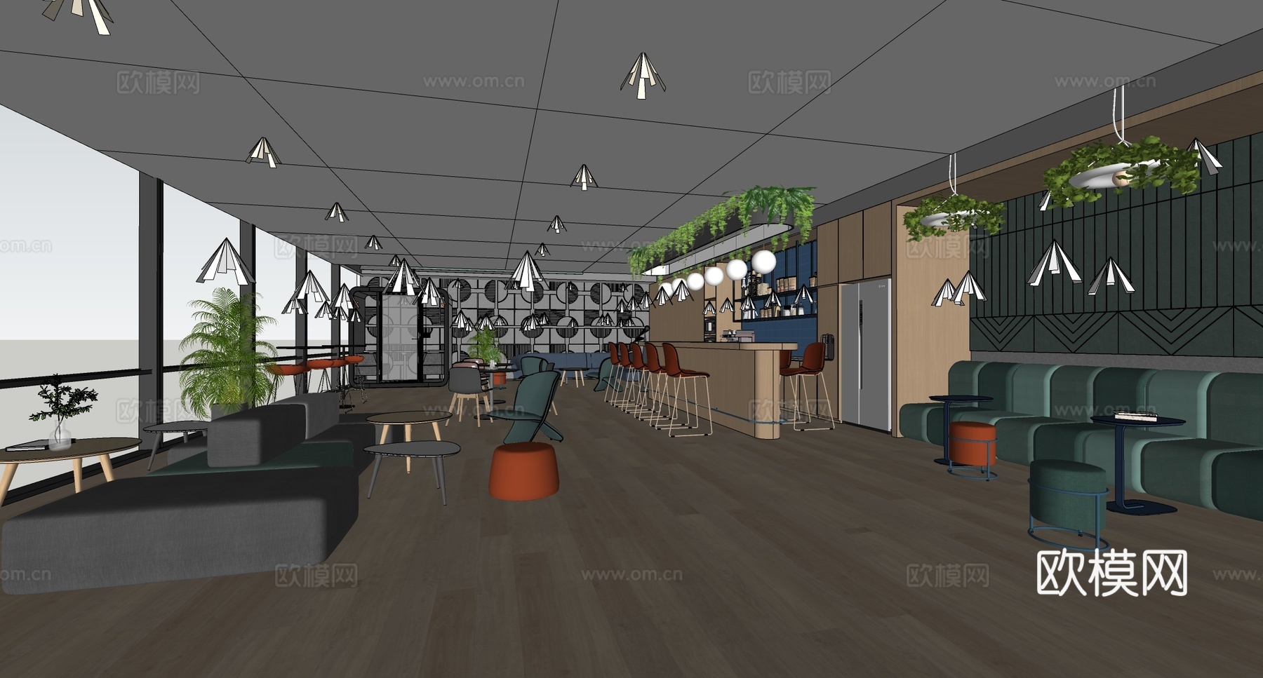 现代简约茶水间 现代茶水间 员工休息区 办公休息区免费su模型