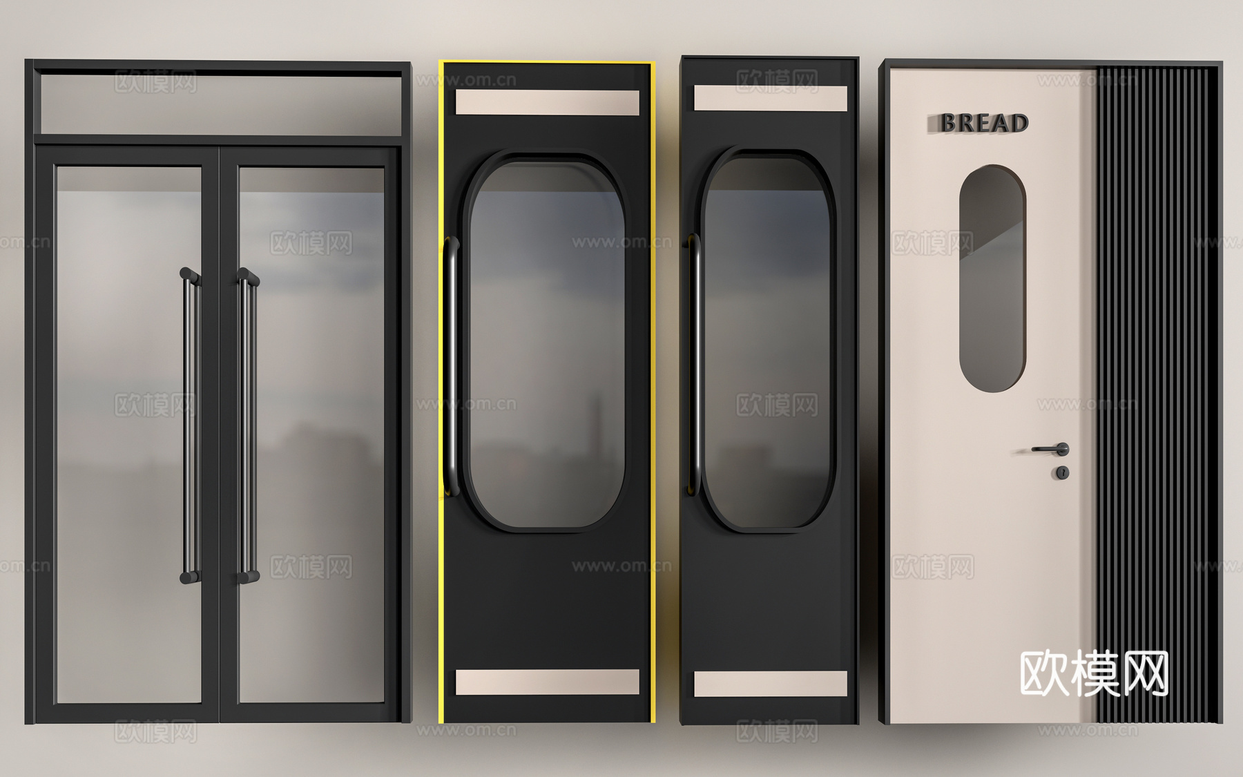 现代店铺玻璃门 咖啡厅门 奶茶店玻璃门 玻璃双开门su模型下载（渲染图1）