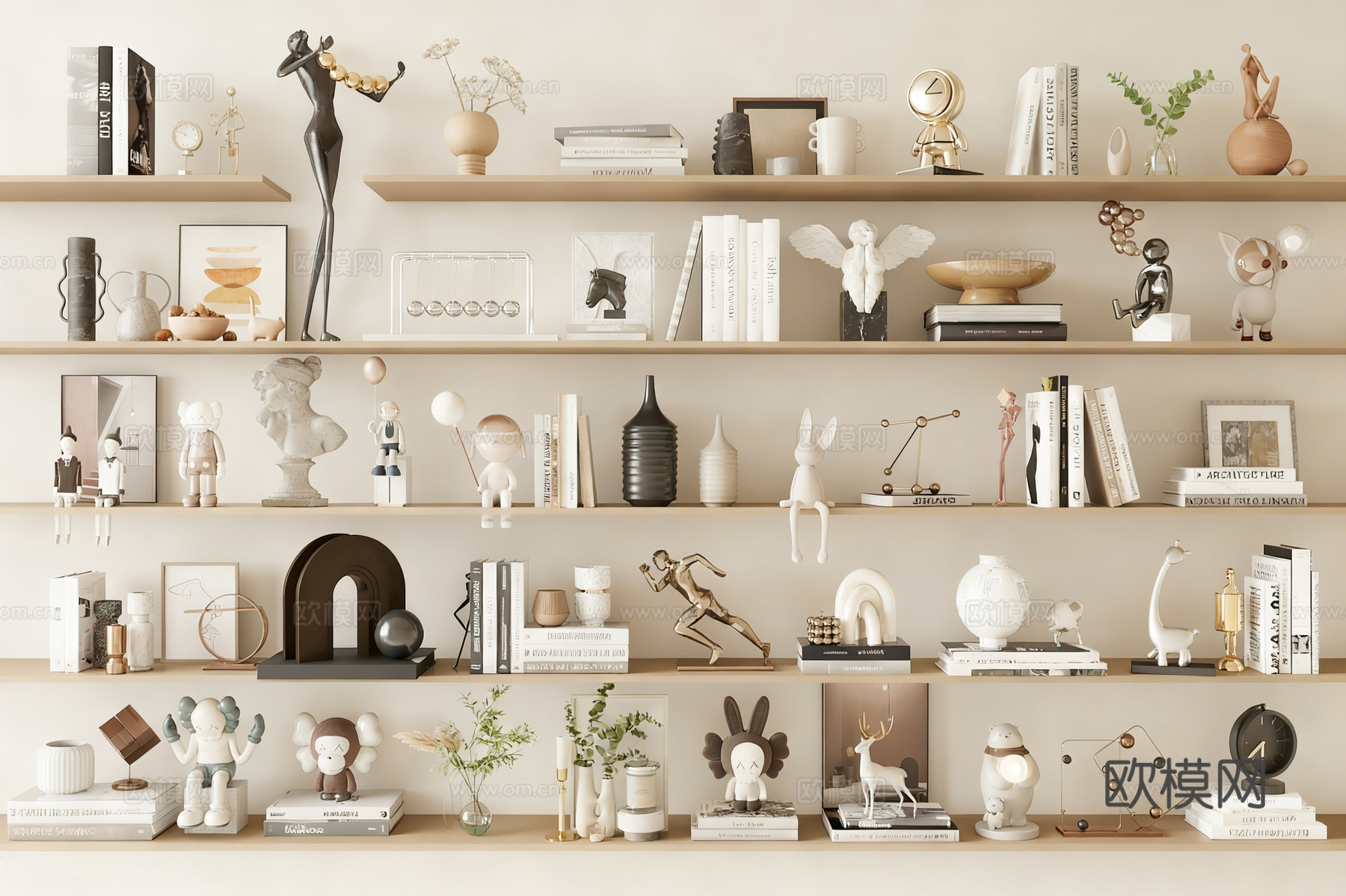 奶油风摆件组合 现代装饰品摆件 艺术摆件 书籍3d模型下载