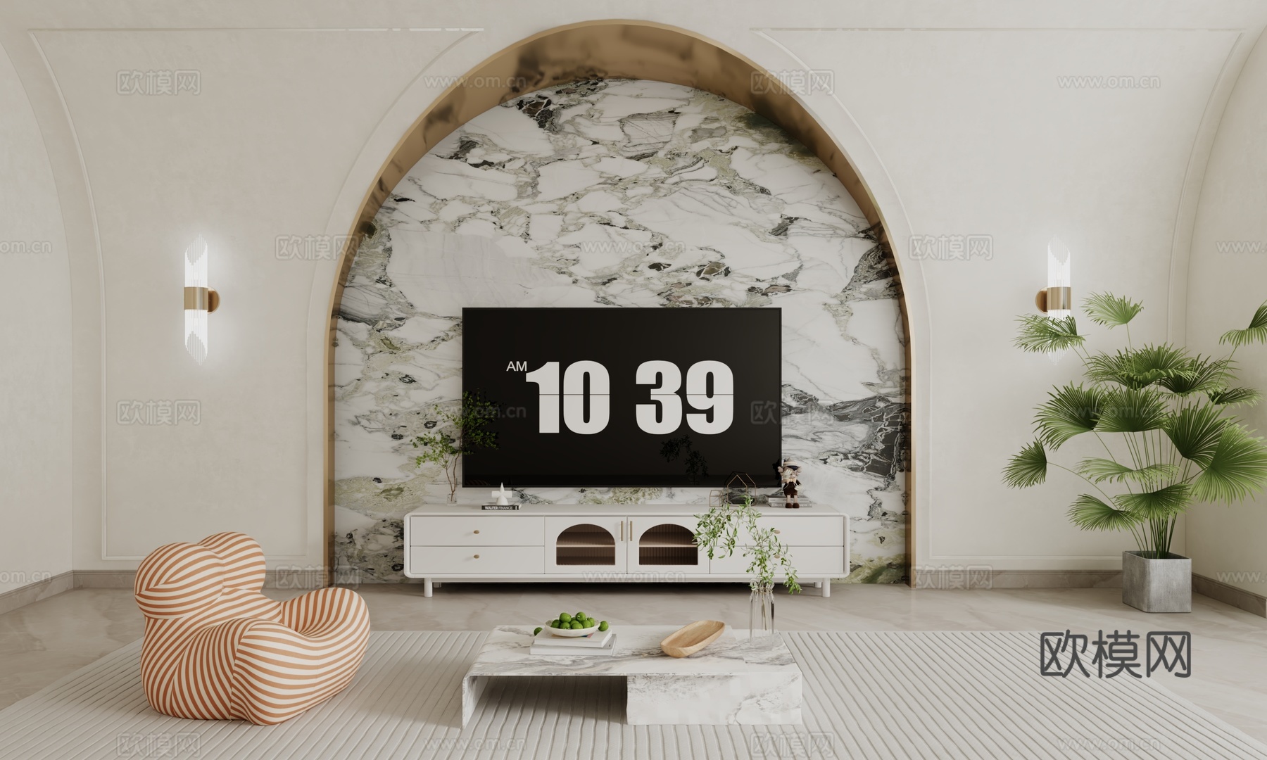 现代异形电视背景造型墙3d模型