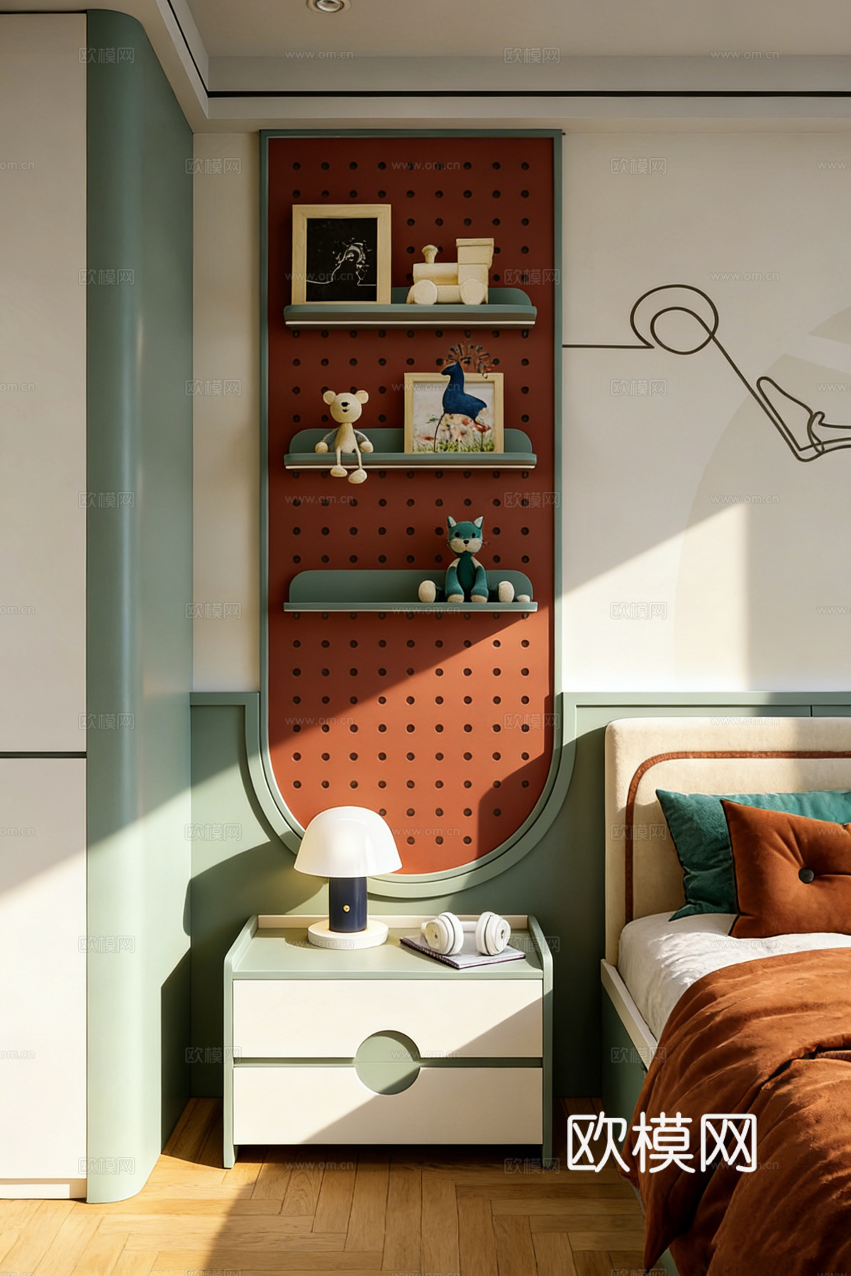 现代创意色彩儿童房 特色衣柜 置物架洞洞板 玻璃视窗儿童衣柜3d模型