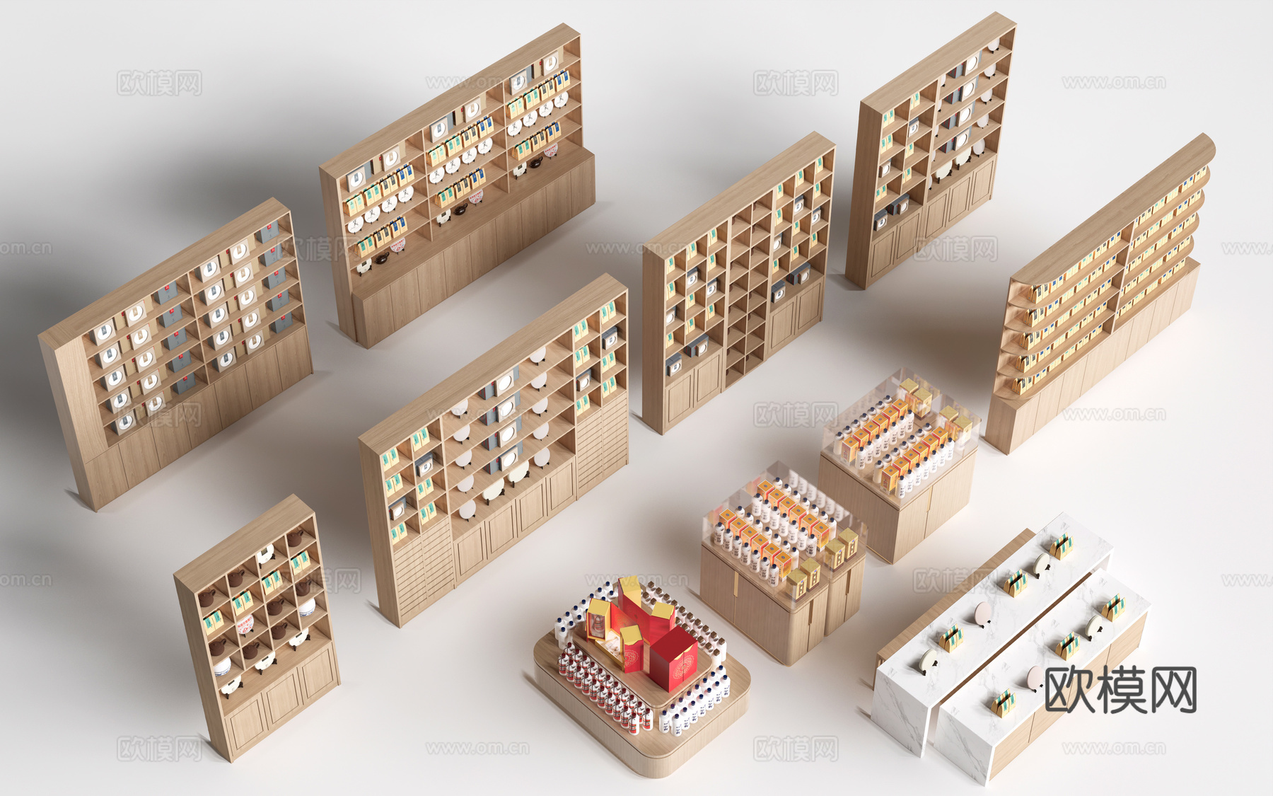 现代货架 货柜 文创展架 超市货架su模型下载（渲染图1）
