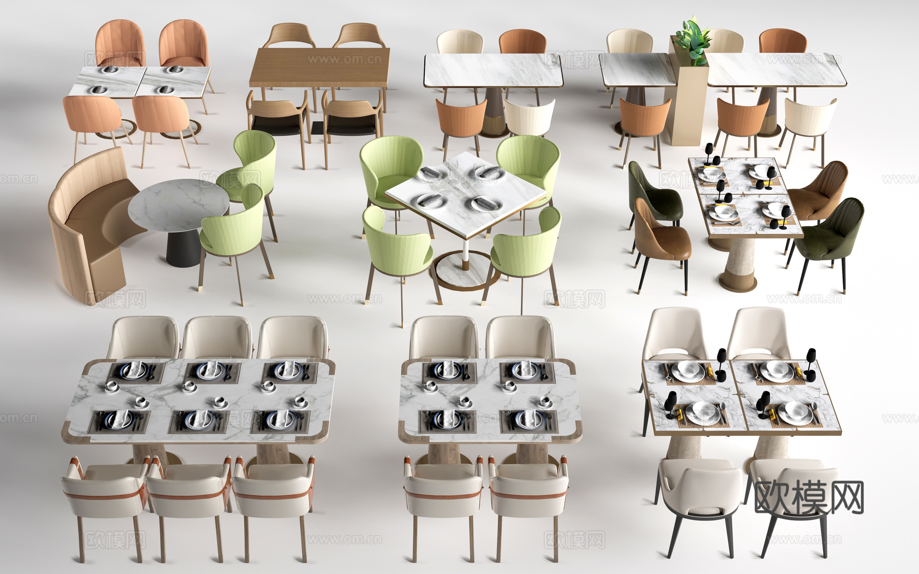 现代餐饮桌椅 餐厅桌椅 餐桌椅 饭店桌椅su模型下载（渲染图1）