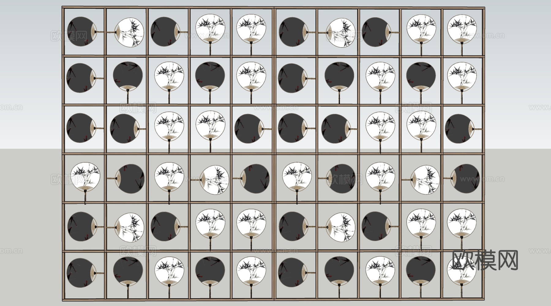 现代扇子屏风 新中式隔断su模型下载（渲染图2）