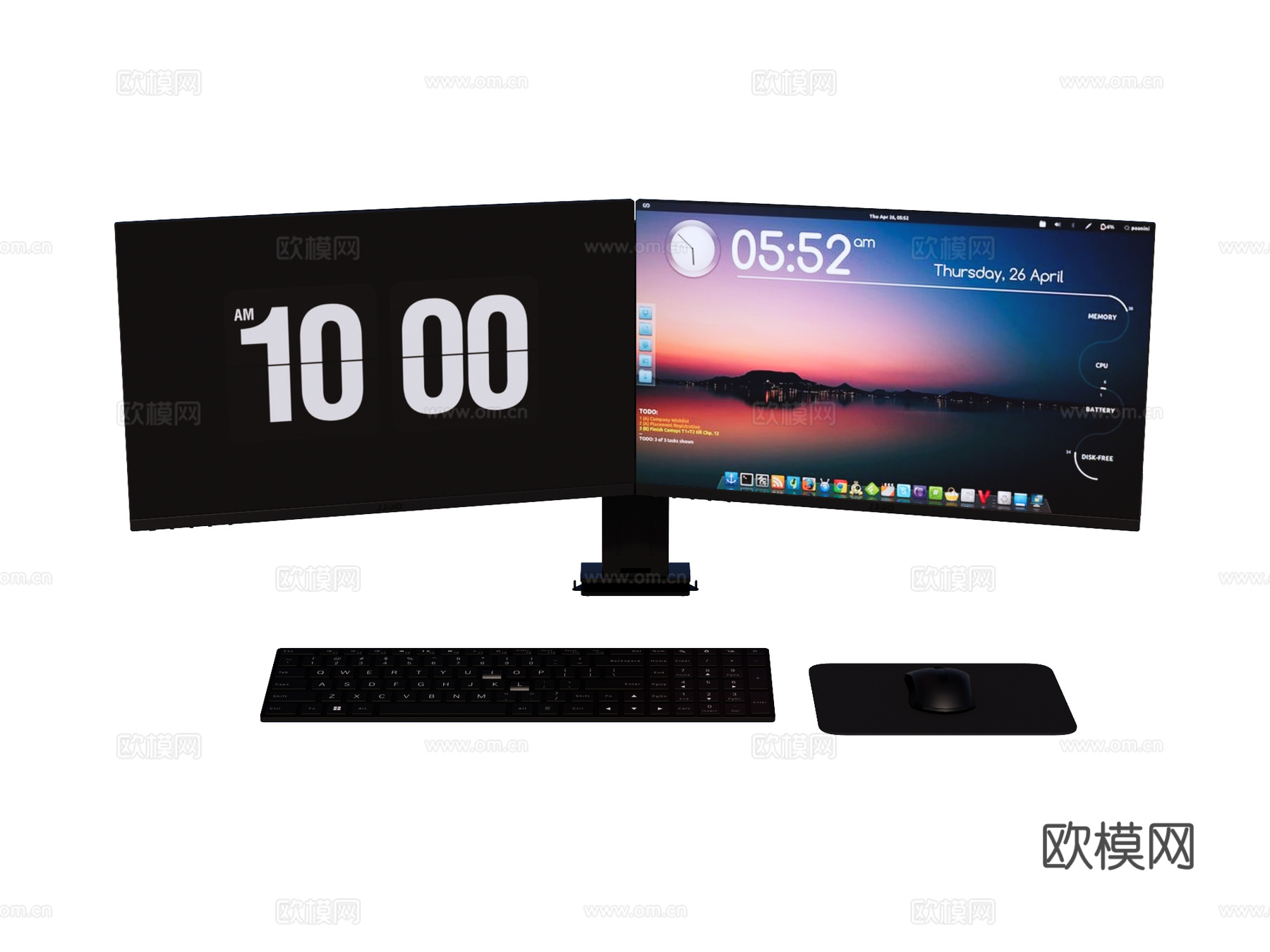 台式电脑 PC 双联屏su模型