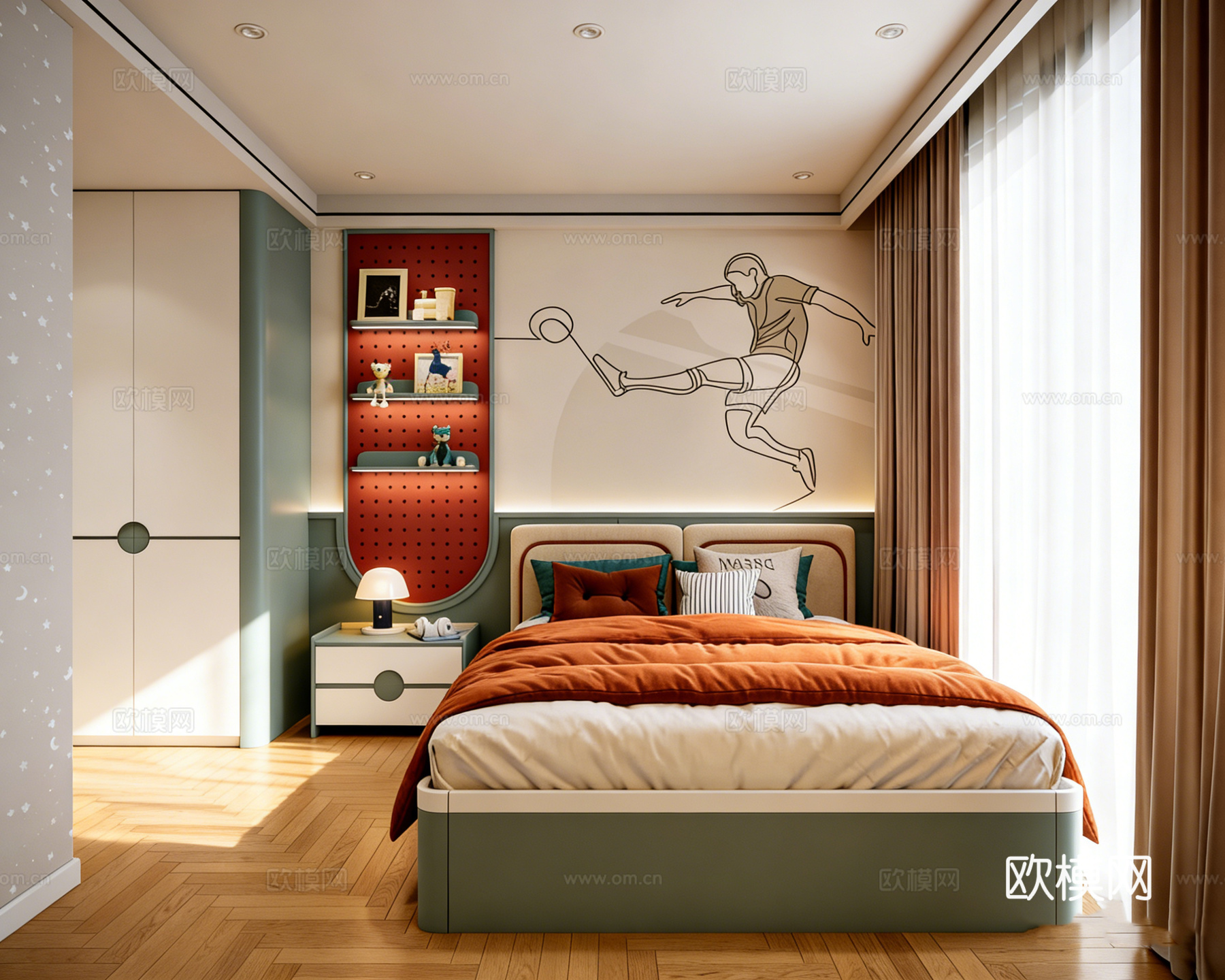 现代创意色彩儿童房 特色衣柜 置物架洞洞板 玻璃视窗儿童衣柜3d模型