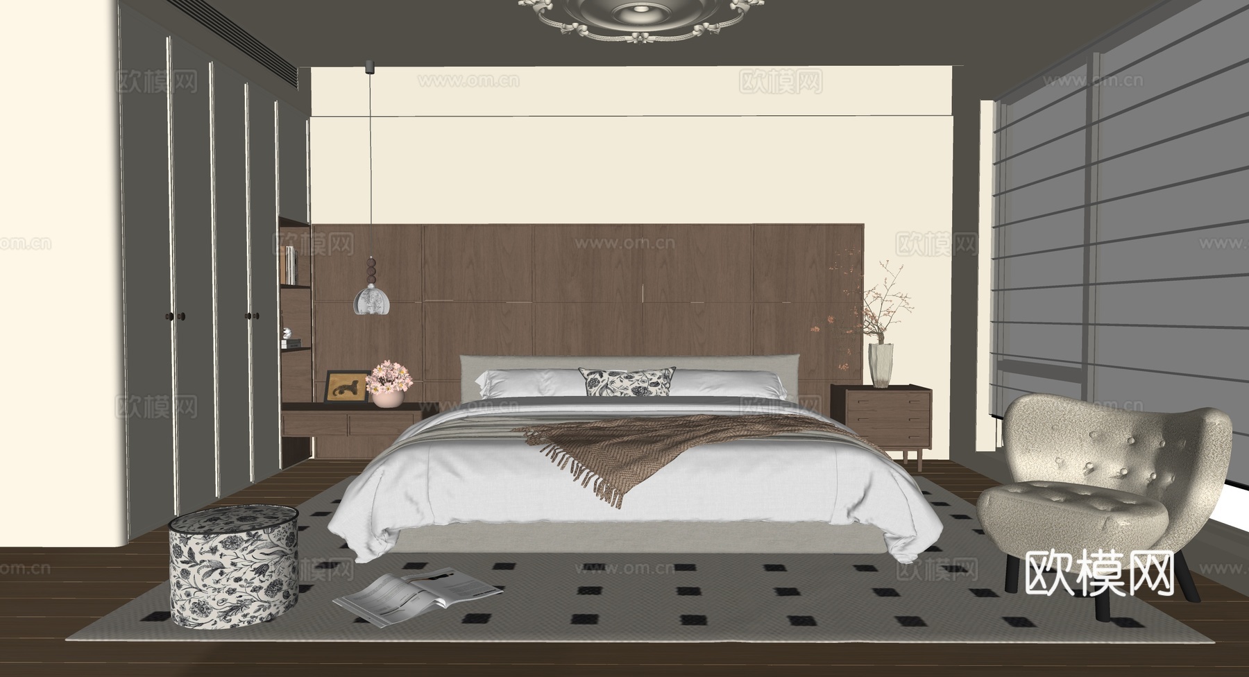 中古风卧室su模型下载（渲染图2）