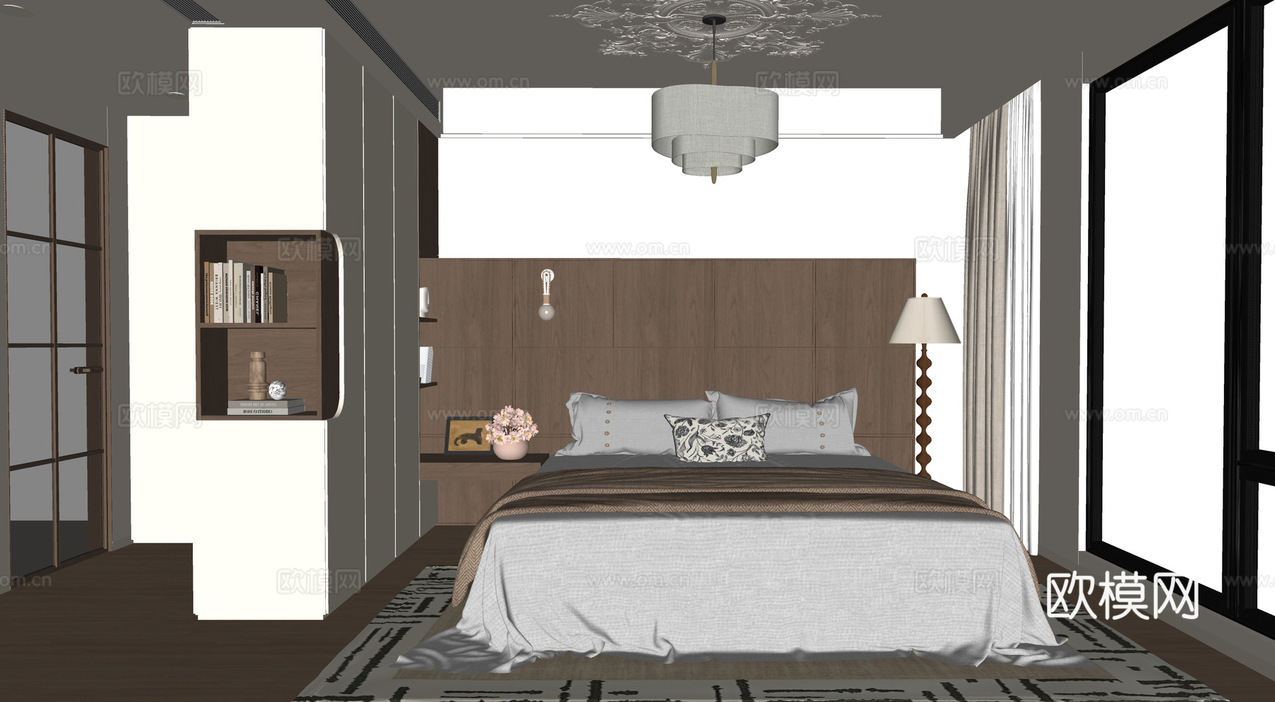 美式中古风卧室su模型下载（渲染图2）