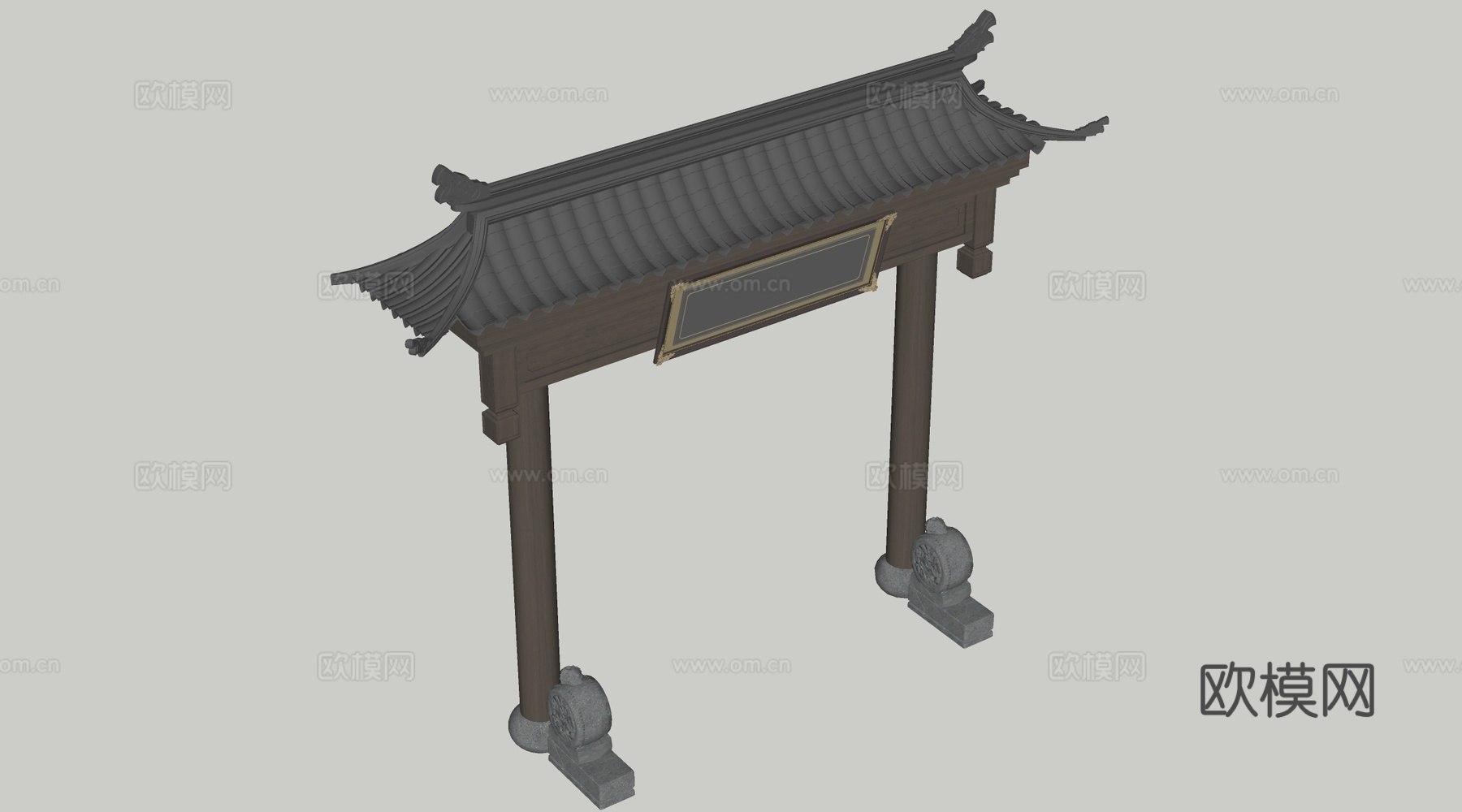 中式门头 牌坊 牌楼 中式庭院门su模型下载（渲染图2）