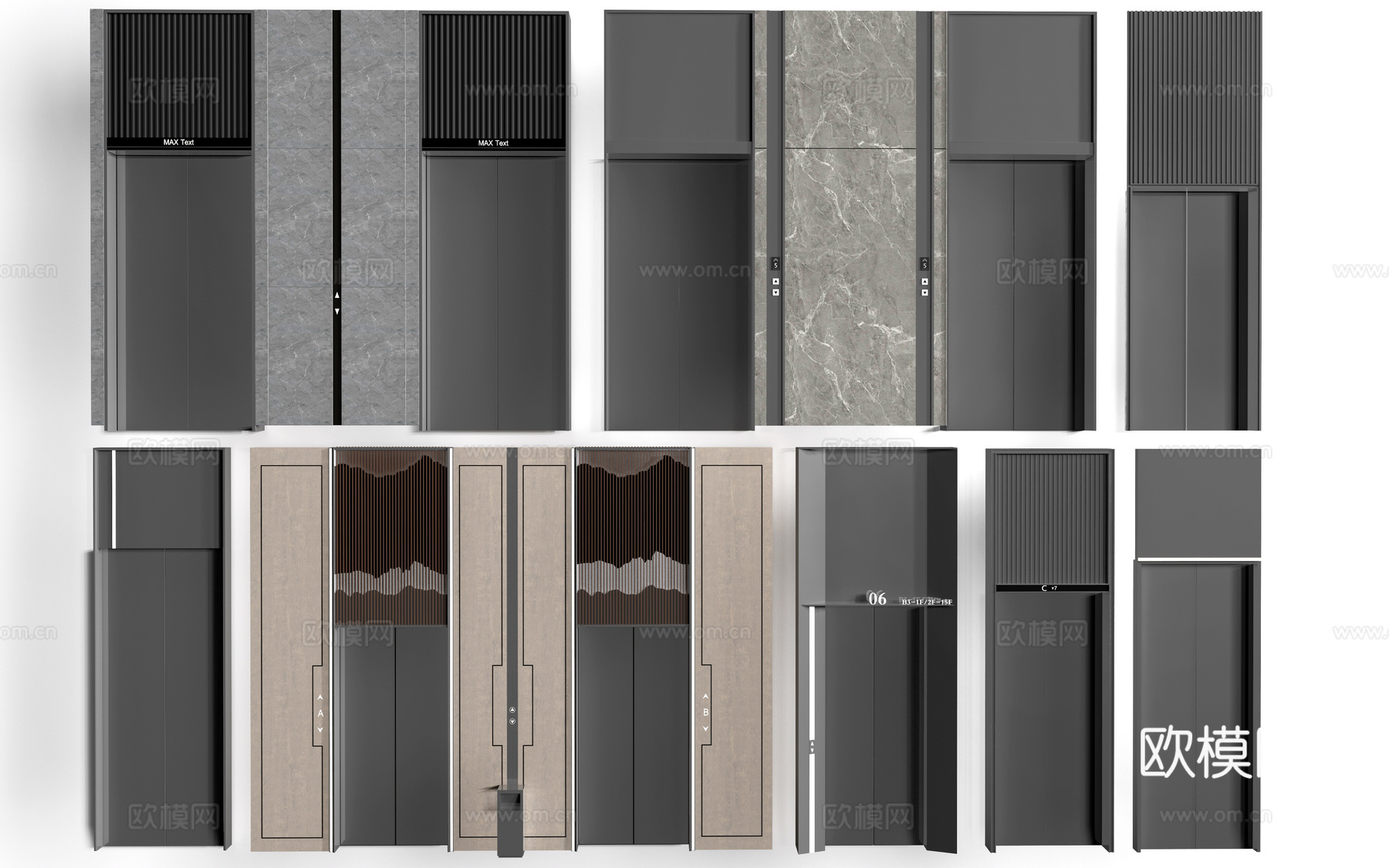 现代电梯厅 电梯门 电梯轿厢 升降电梯su模型下载（渲染图1）