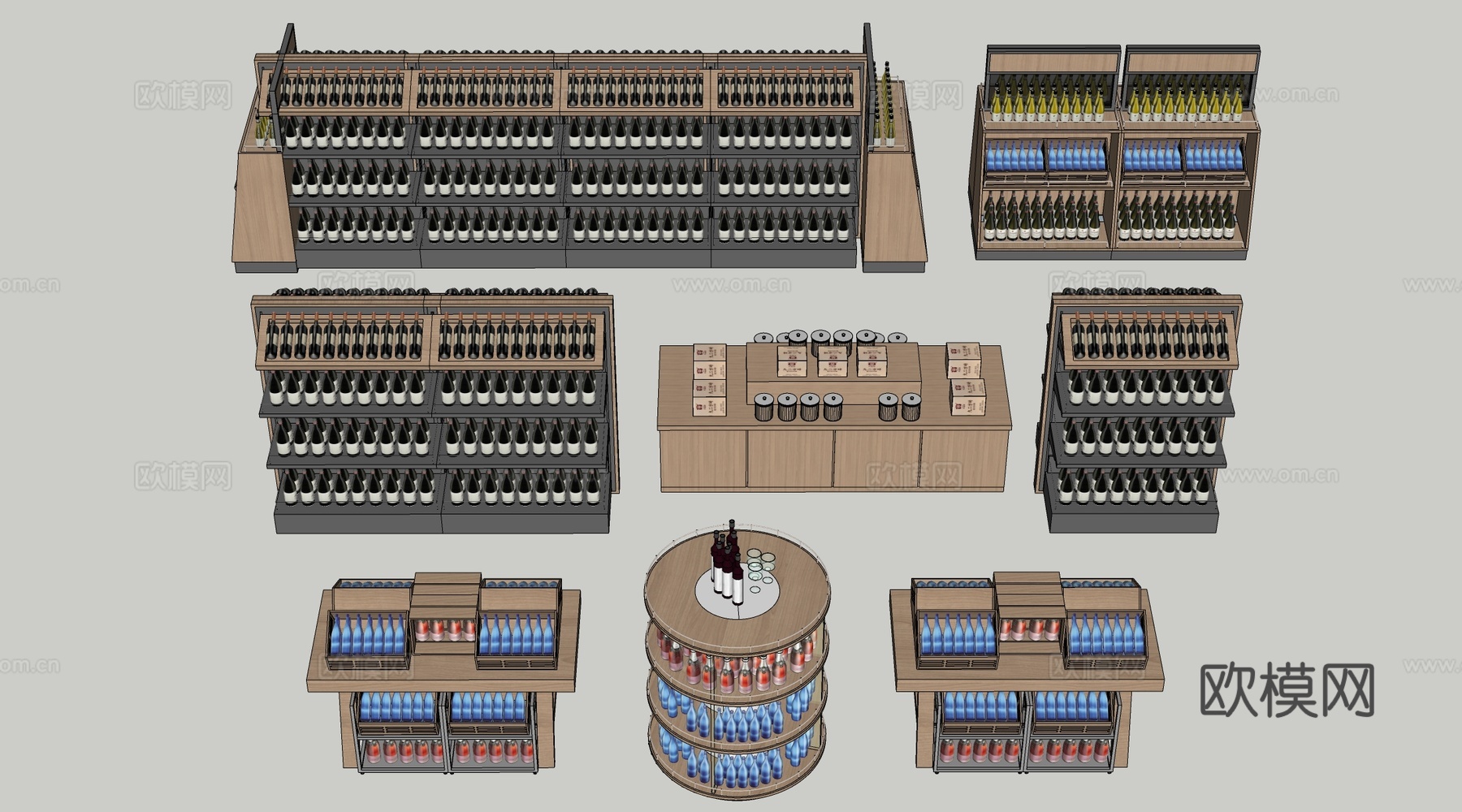 现代超市货架 超市酒架 置物架 展示架su模型下载（渲染图2）