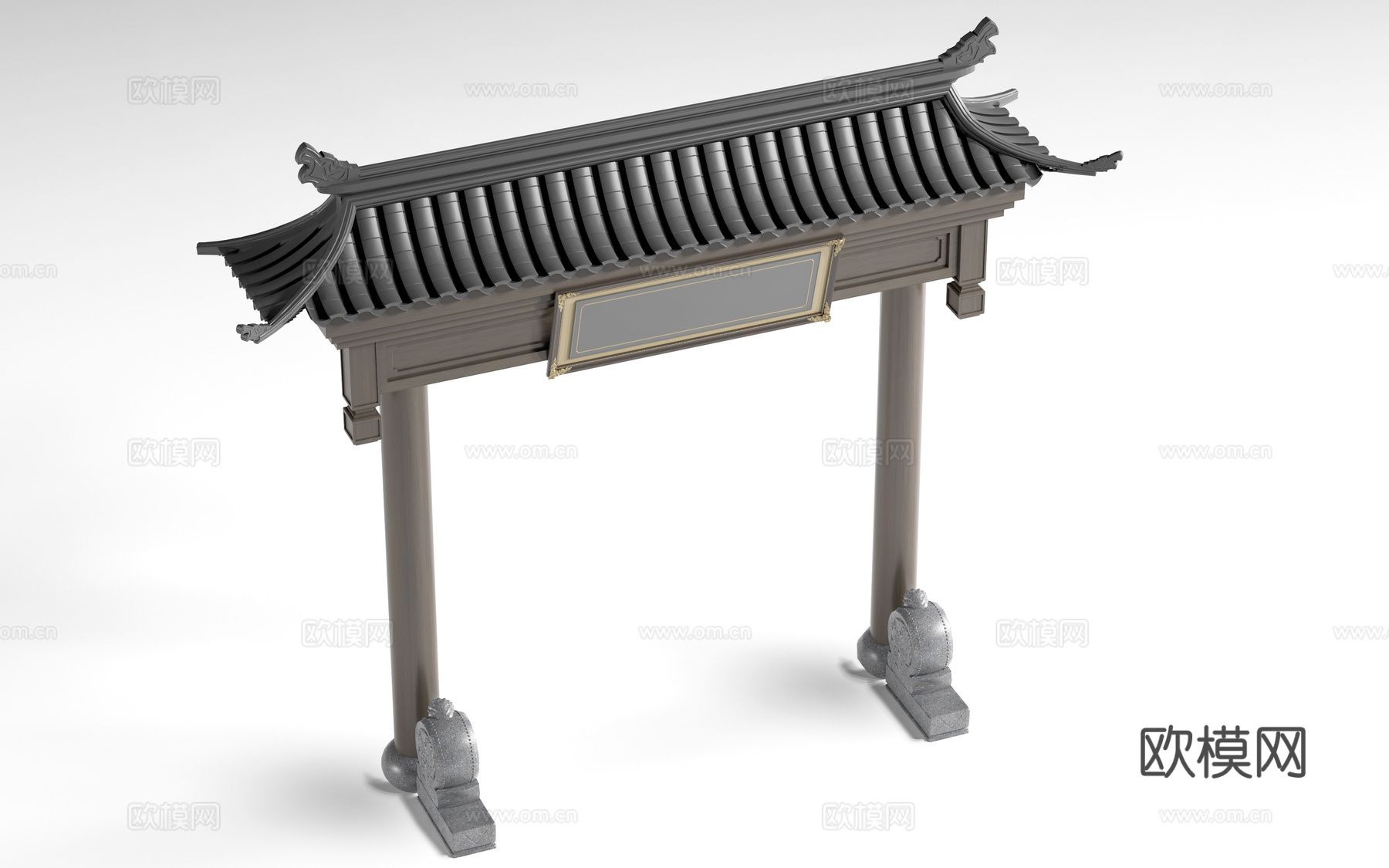 中式门头 牌坊 牌楼 中式庭院门su模型下载（渲染图1）