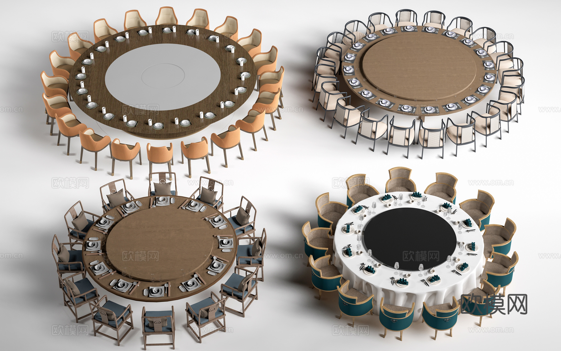 现代圆形餐桌椅 包厢桌椅 包间餐桌su模型下载（渲染图1）