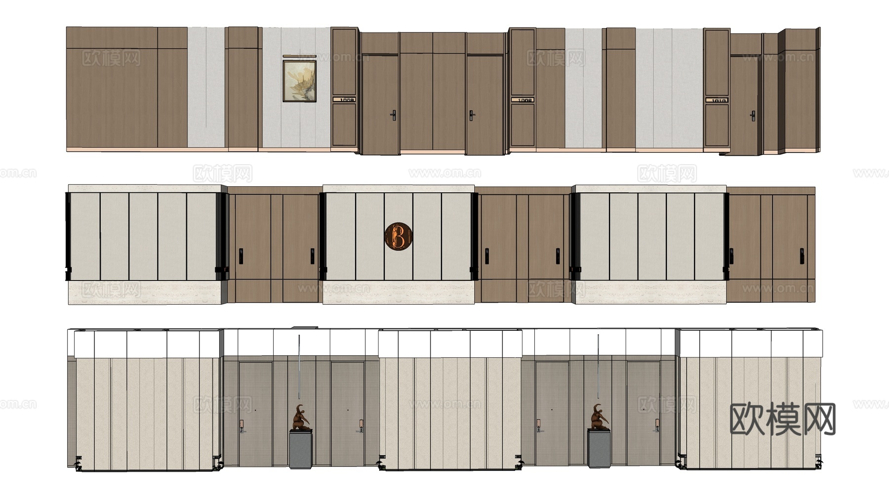现代办公室走廊 酒店走廊 过道su模型下载（渲染图2）