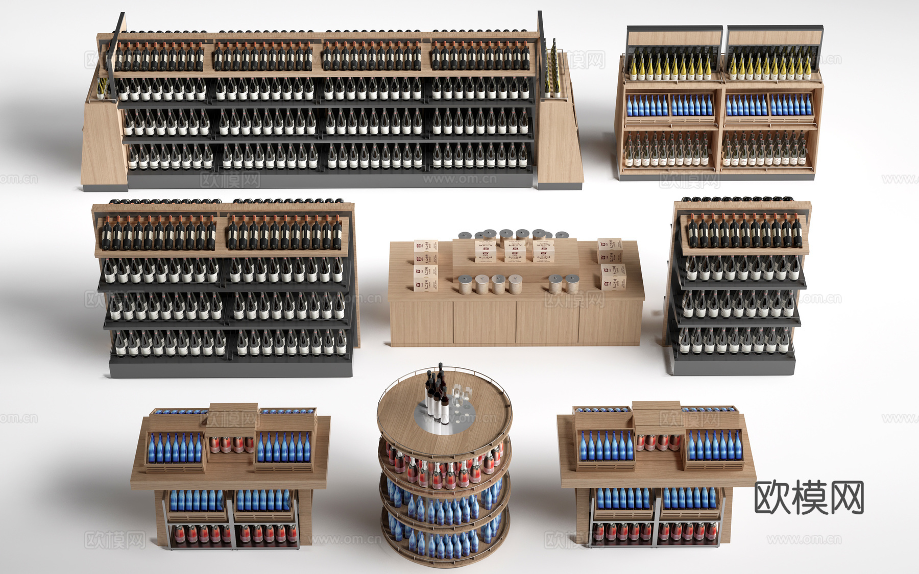 现代超市货架 超市酒架 置物架 展示架su模型下载（渲染图1）