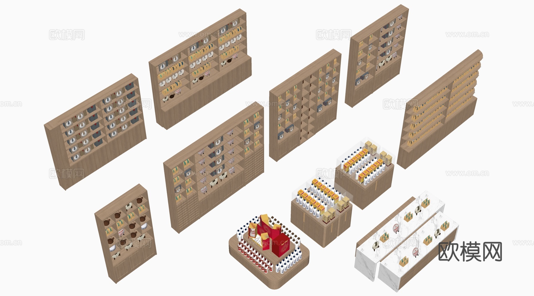 现代货架 货柜 文创展架 超市货架su模型下载（渲染图2）